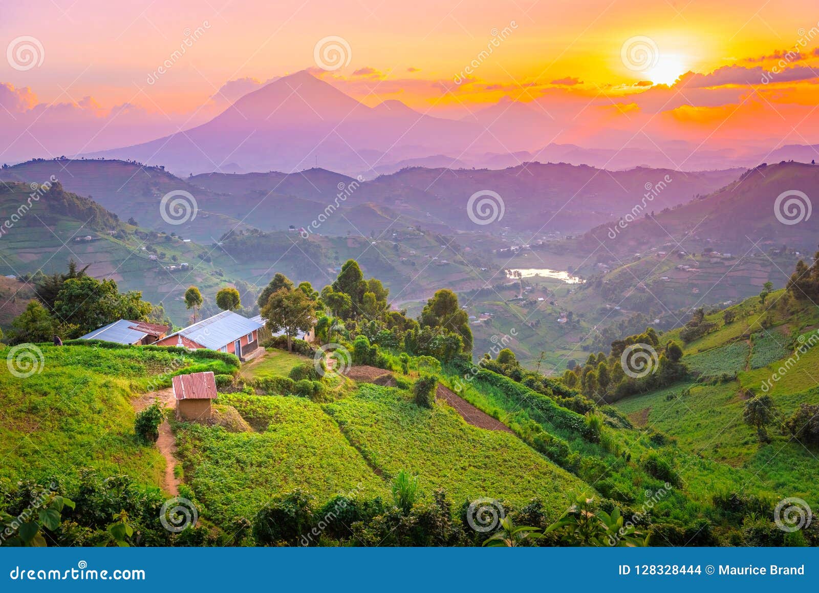 kisoro uganda beautiful sunset over mountains and hills
