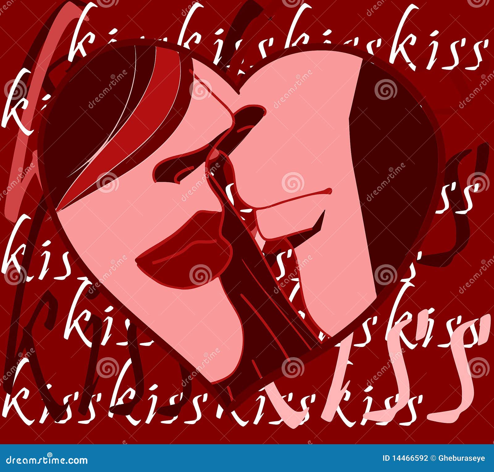 Romantic Kiss Between A Man And A Woman Red Tones Artistic Stock Illustration Illustration