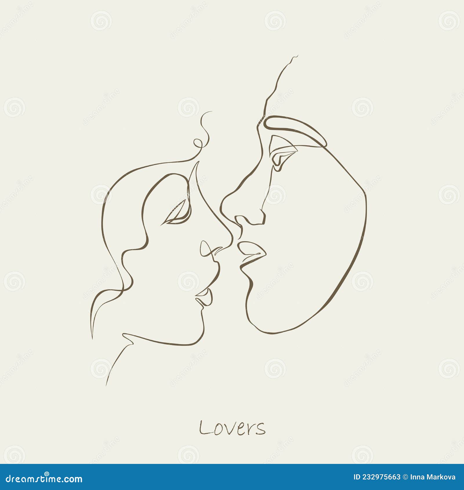 Kissing Couple BlackWhite Drawing