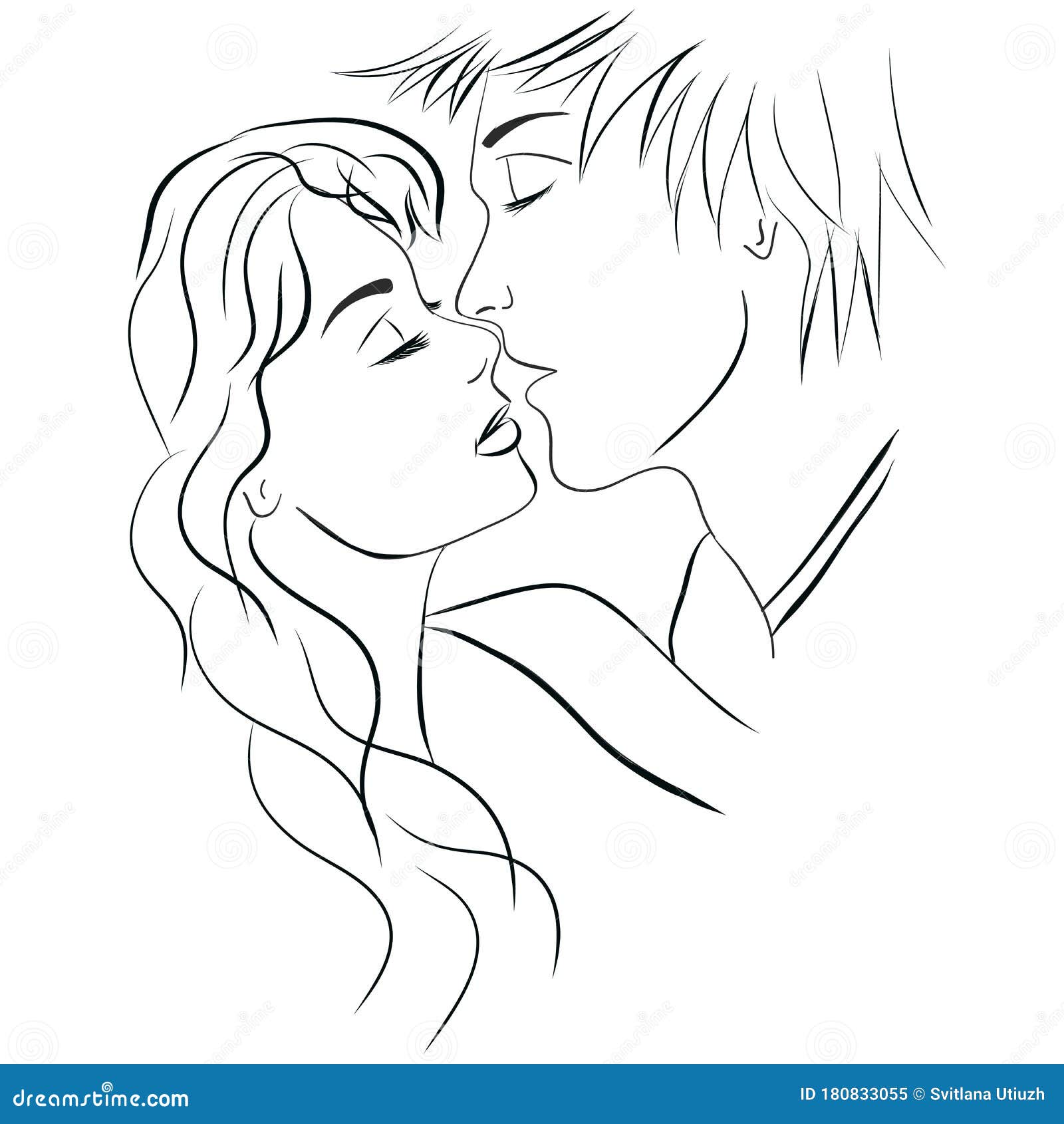 Kiss Love Girl And Boy Relationship Isolated Image Hand Draw Contour On A White Background Stock Illustration Illustration Of Design Heart
