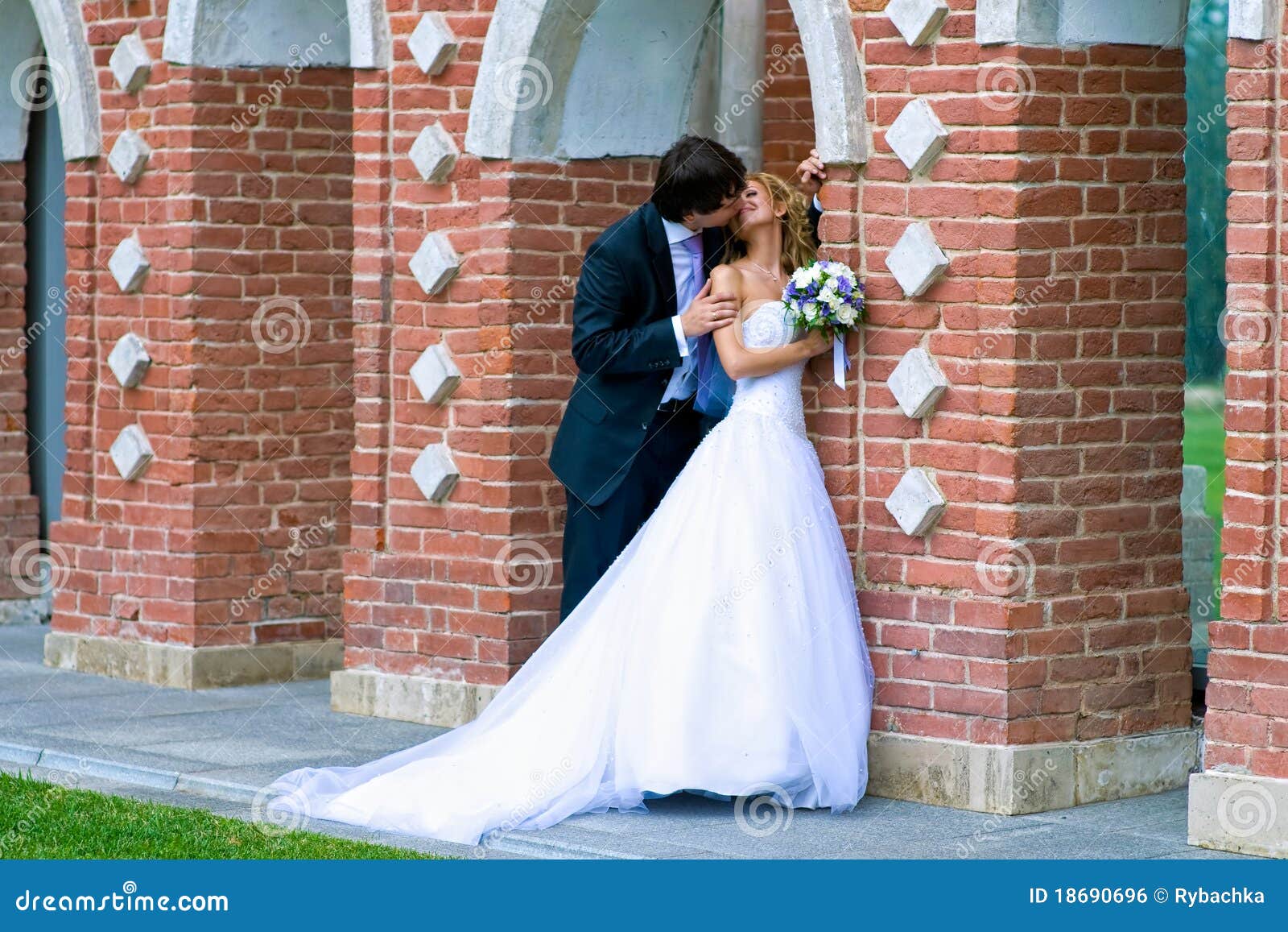 Kiss Near the Ancient Walls Stock Photo Image of palace, newlyweds