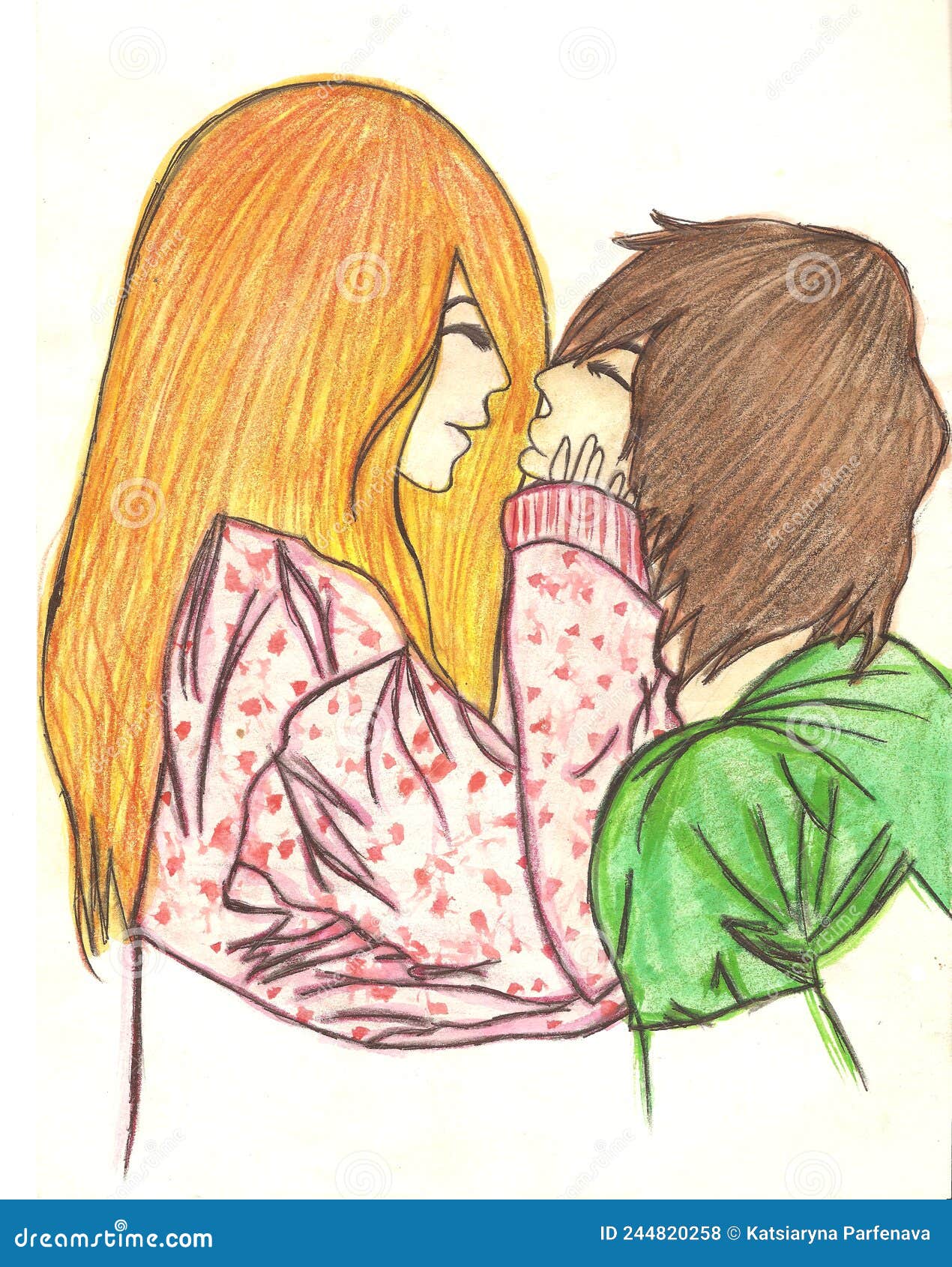 Kissing Anime Character Anime Couple Kissing, Sketch with Colored Pencils  Stock Illustration - Illustration of manga, crazy: 244820258