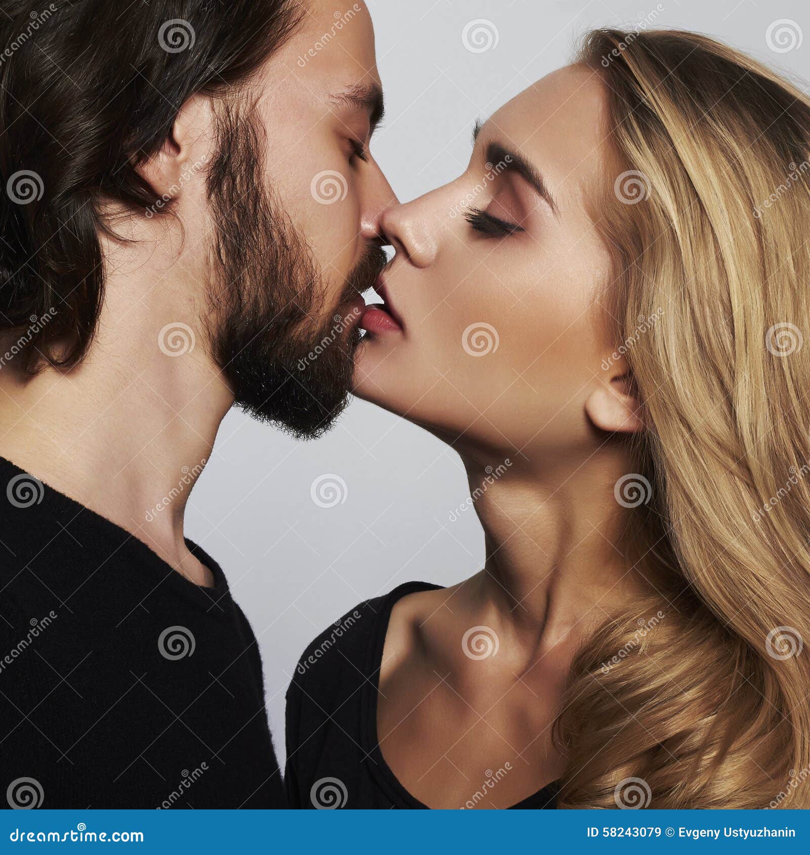Kissing Couple Portrait.romantic Beautiful Woman and Handsome Man Stock Image picture