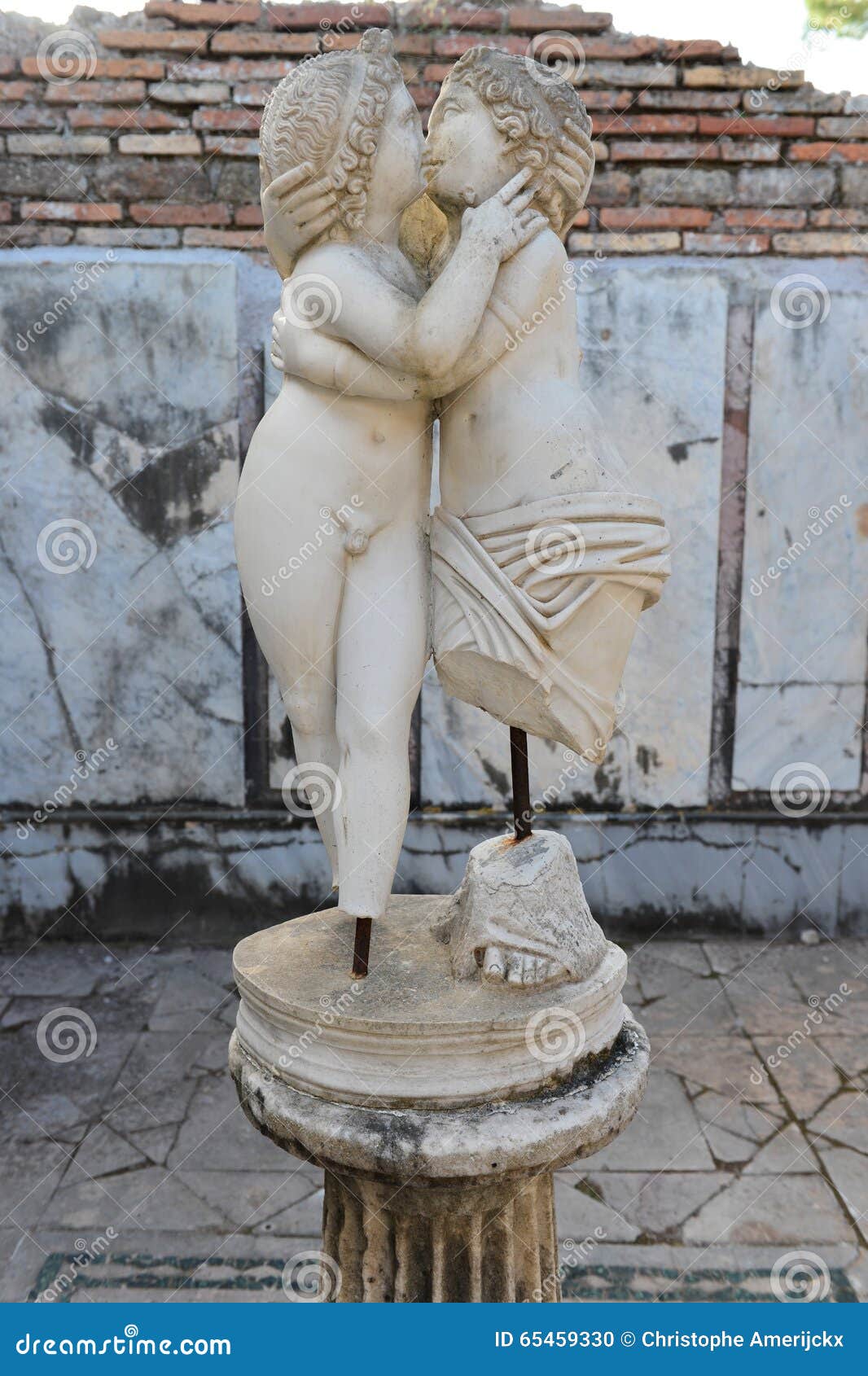 A kissing Cupid and Psyche sculpture in Ostia Antica, the old Rome harbour