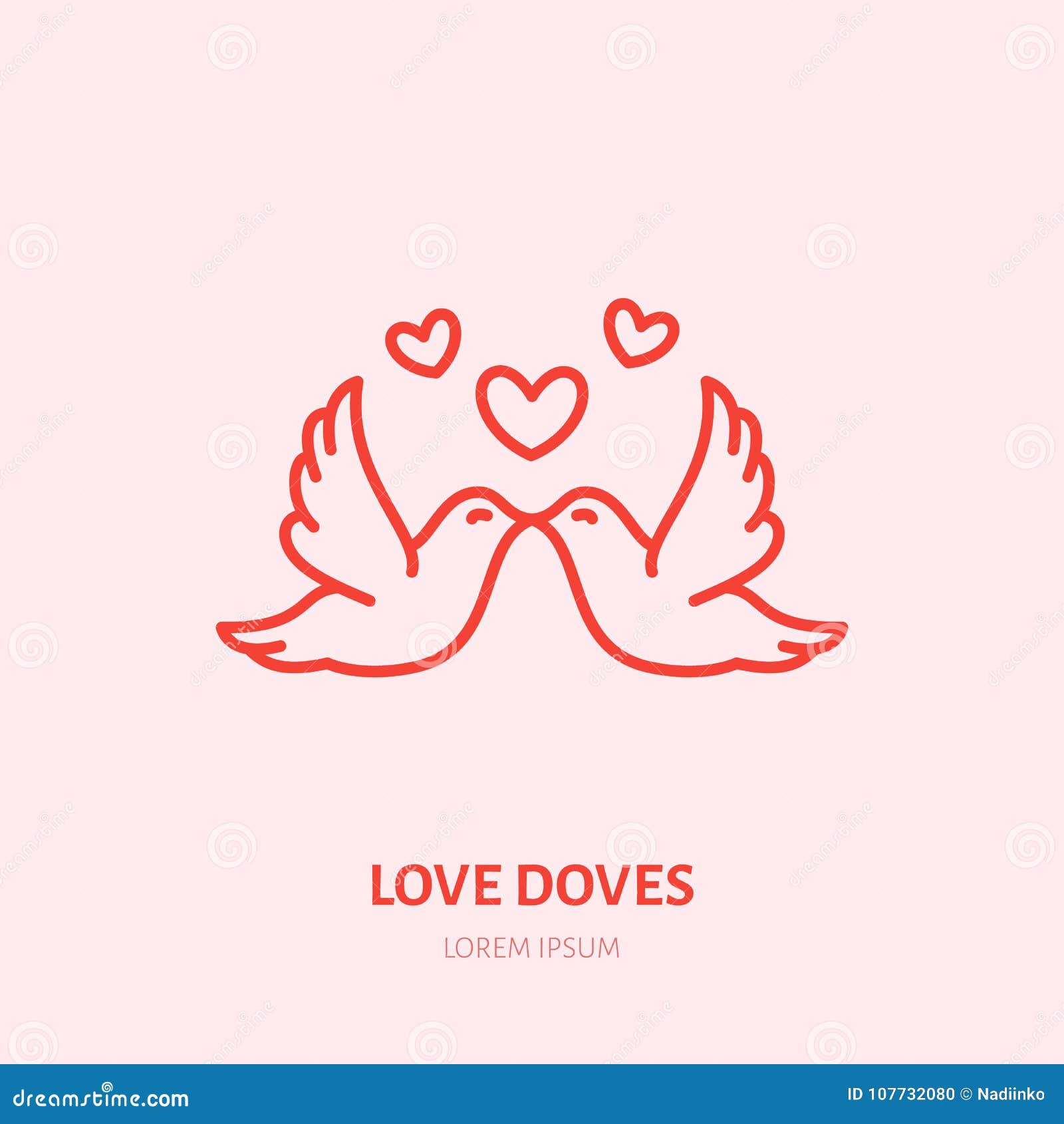 kissing doves . two flying birds in love flat line icon, romantic relationship. valentines day greeting sign