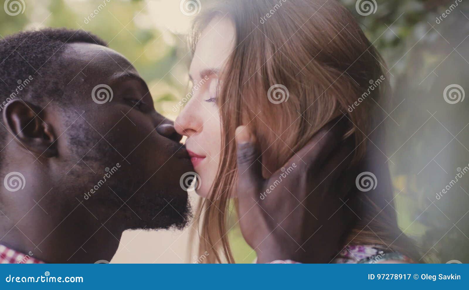 Kissing Mixed Race Couple Close Up Stock Video