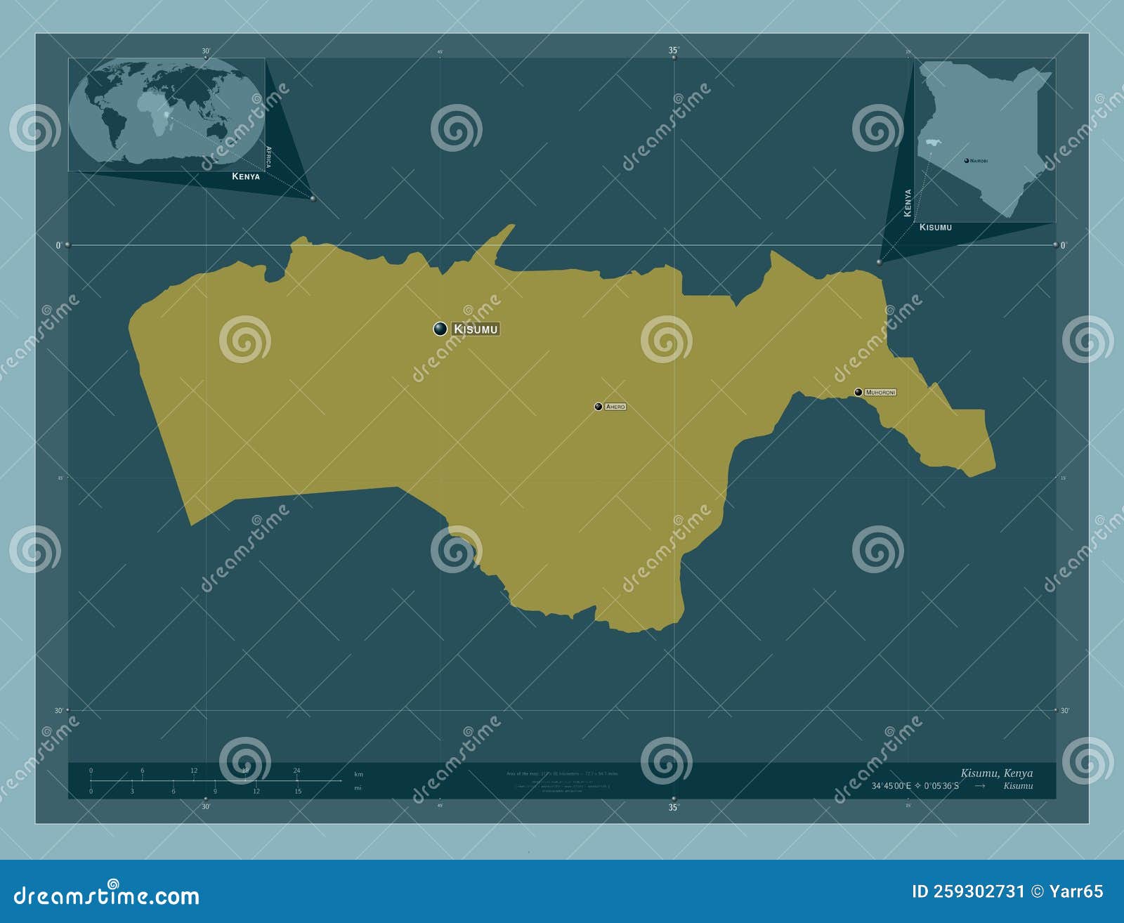 Kisumu, Kenya. Solid. Labelled Points of Cities Stock Illustration