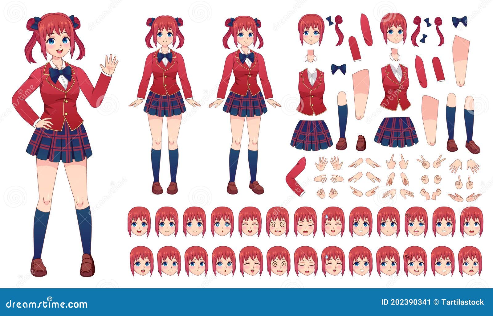 Expressões faciais kawaii de personagens femininos de anime