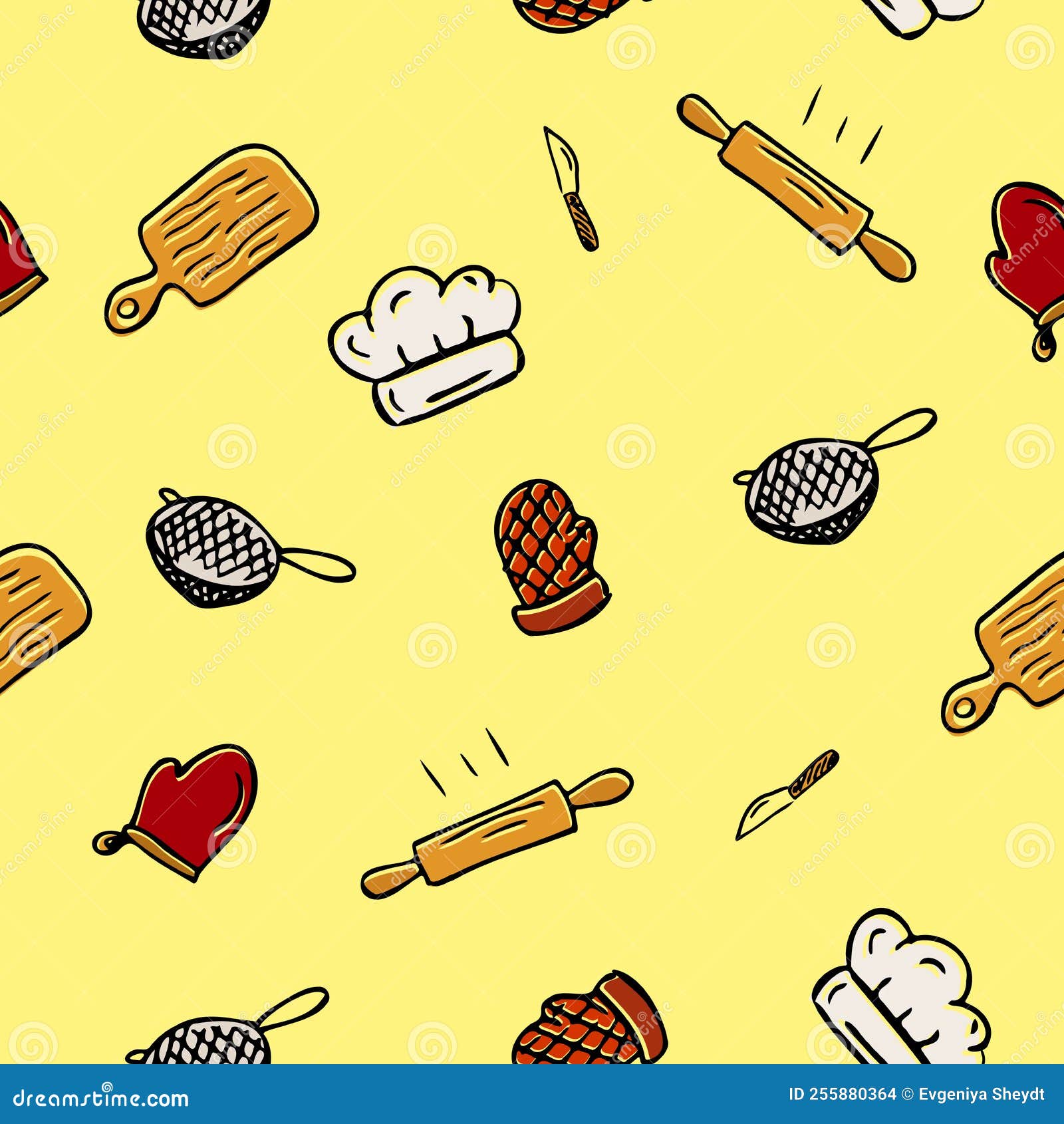 Kitchen Accessories Seamless Pattern. Utensil, Cooking Background