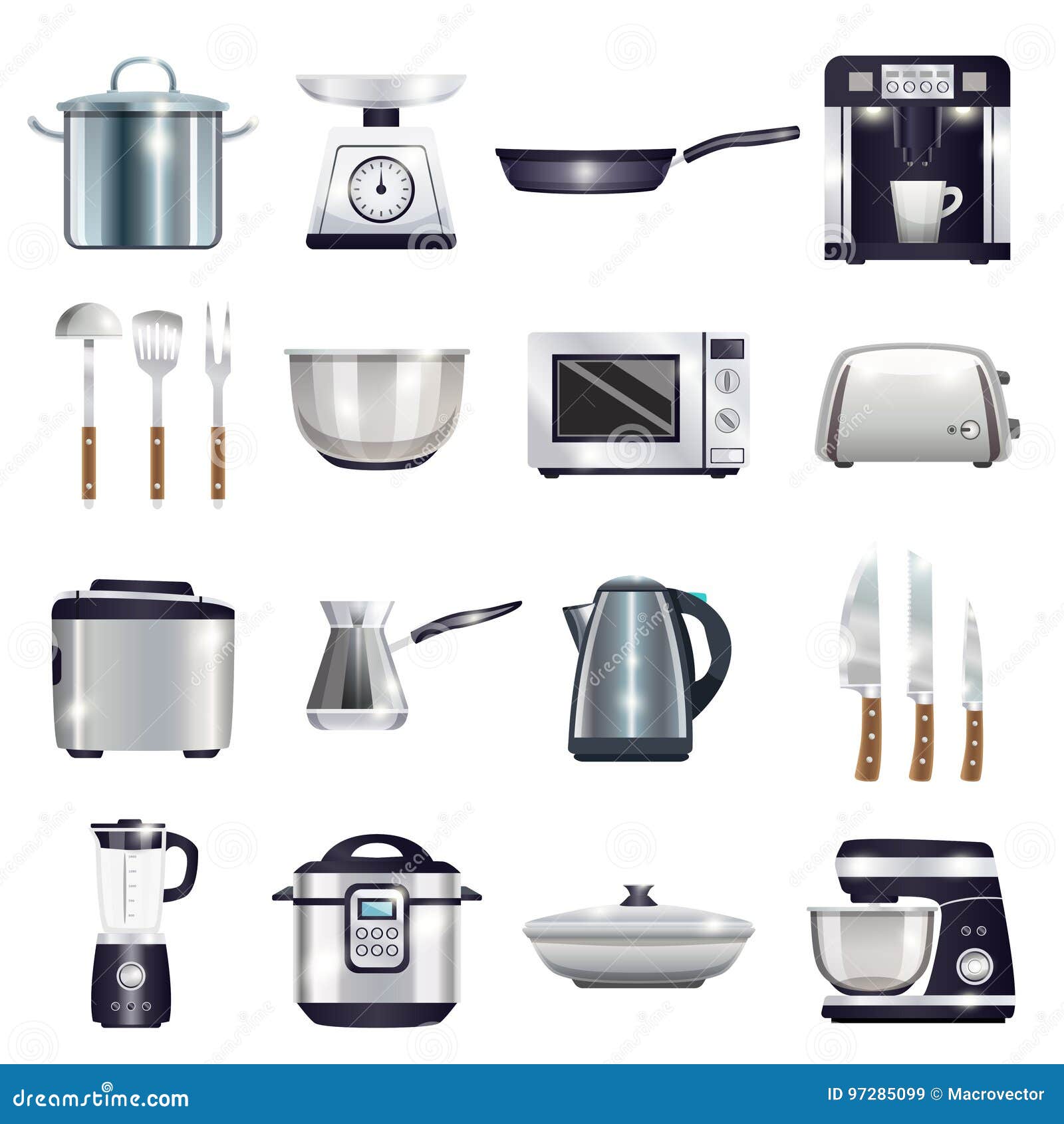 Kitchen Accessories Set stock vector. Illustration of metal 97285099