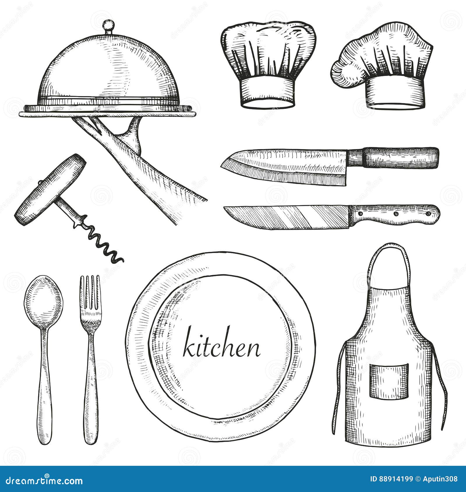 Kitchen Appliances and Accessories Vector Sketch Set Stock Vector