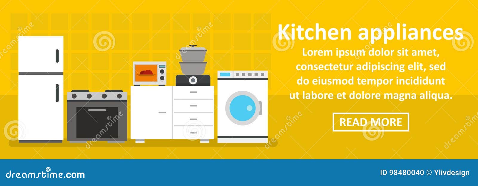 Kitchen Appliances Banner Horizontal Concept Stock Vector Illustration Of Juicer Coffeemachine 98480040