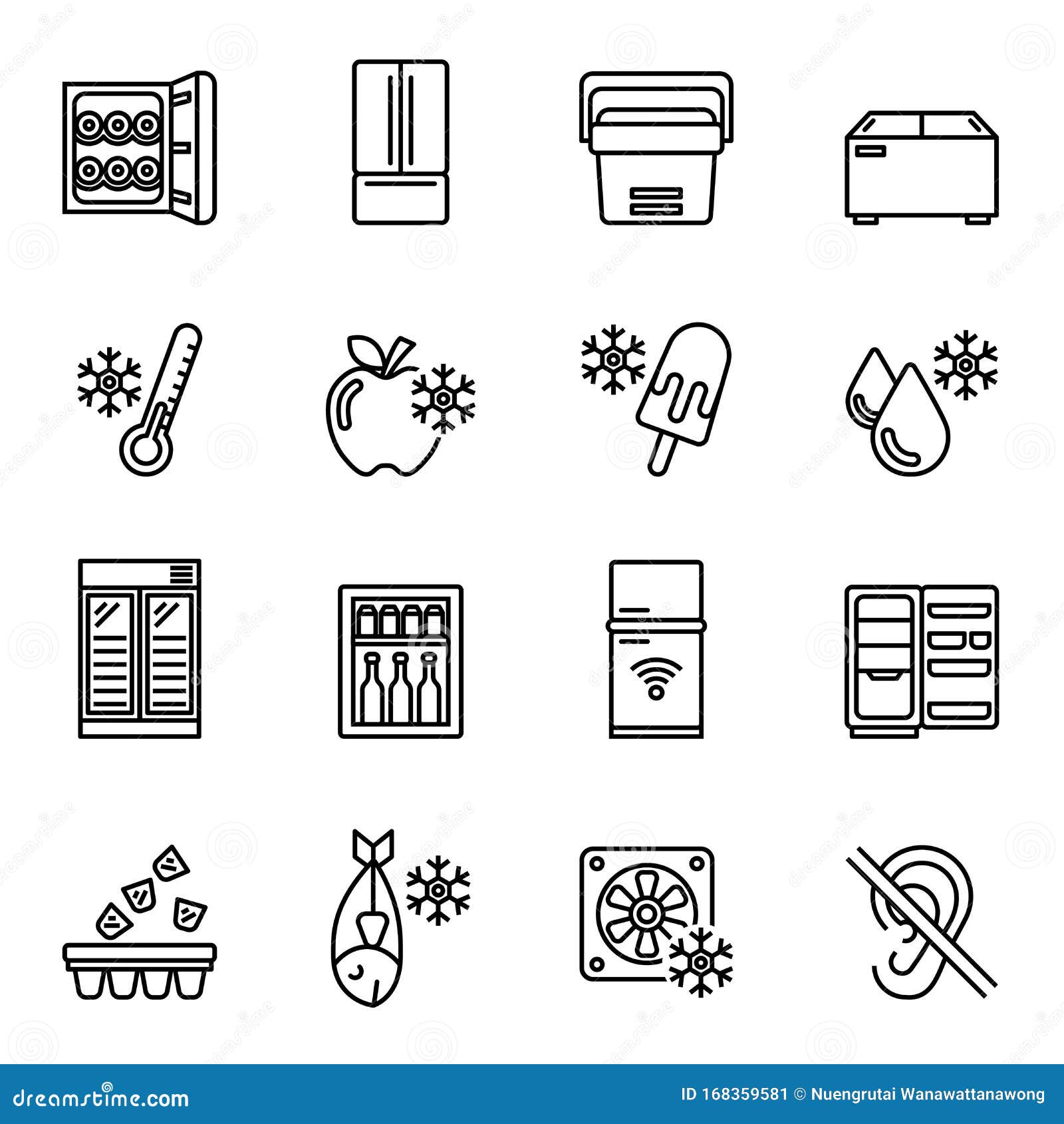 Kitchen Appliances, Equipment, Freeze Refrigerator Icon Set. Line Style ...