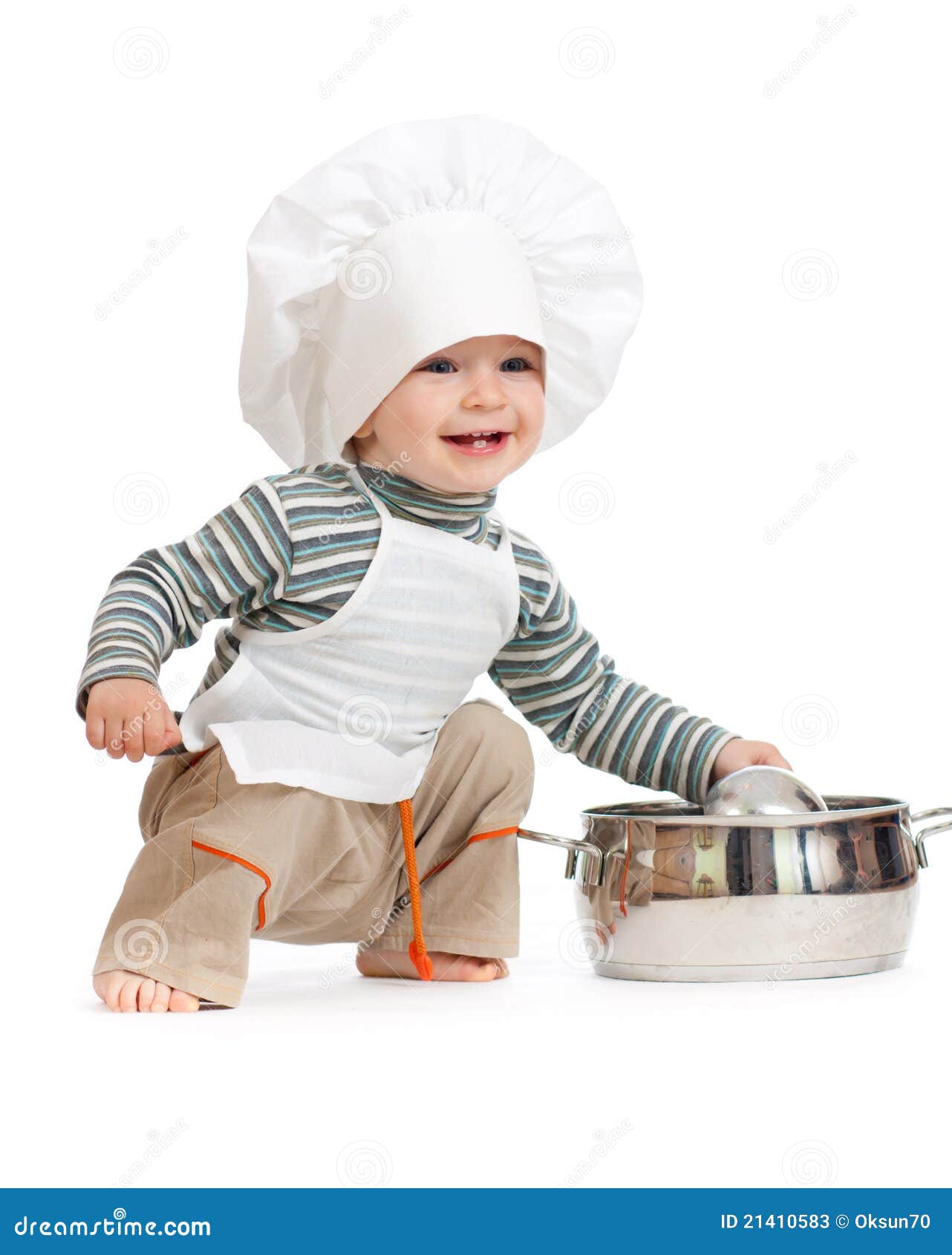 Kitchen Boy with Pan on White Stock Image Image of help, food 21410583
