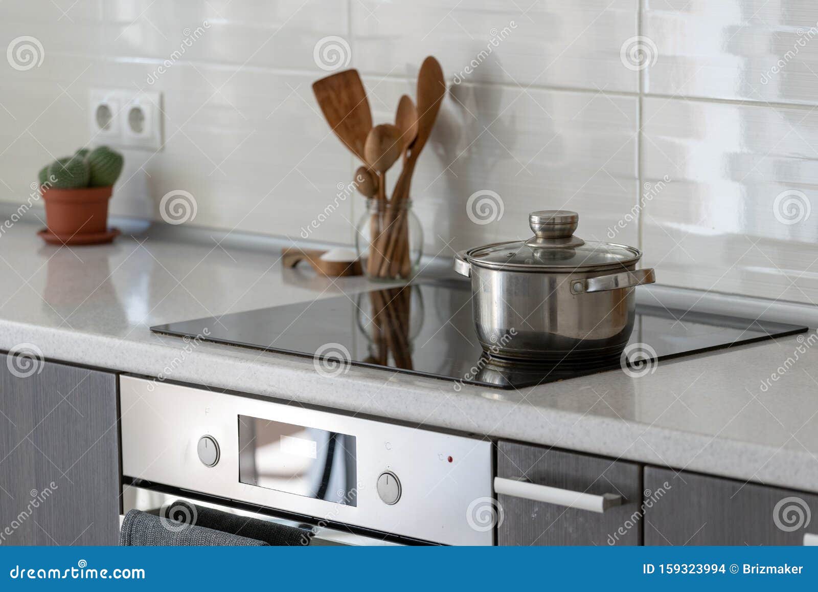 Kitchen with Built in Ceramic Induction Stove Stock Photo Image of