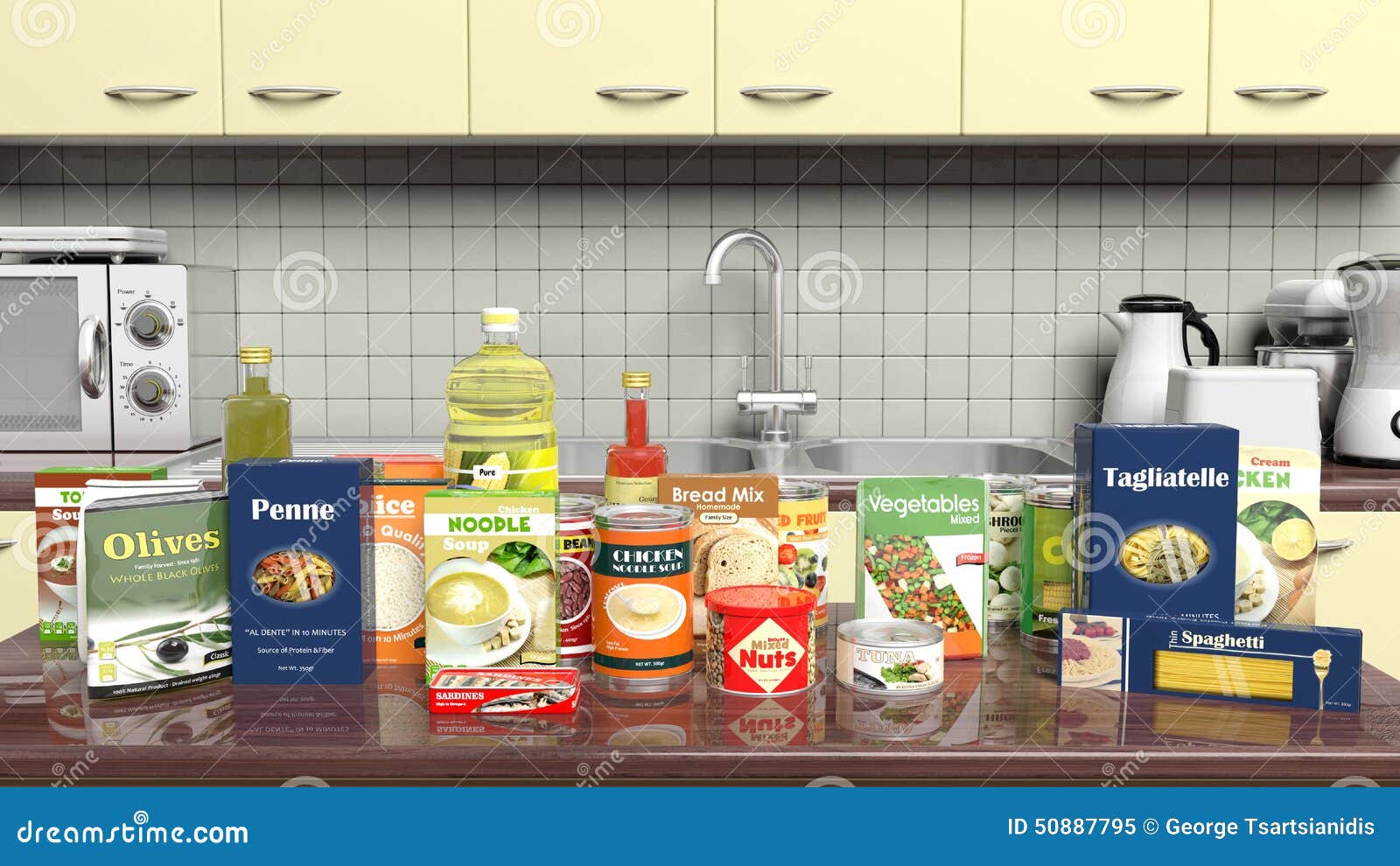 Kitchen Closeup with Grocery Products Stock Illustration