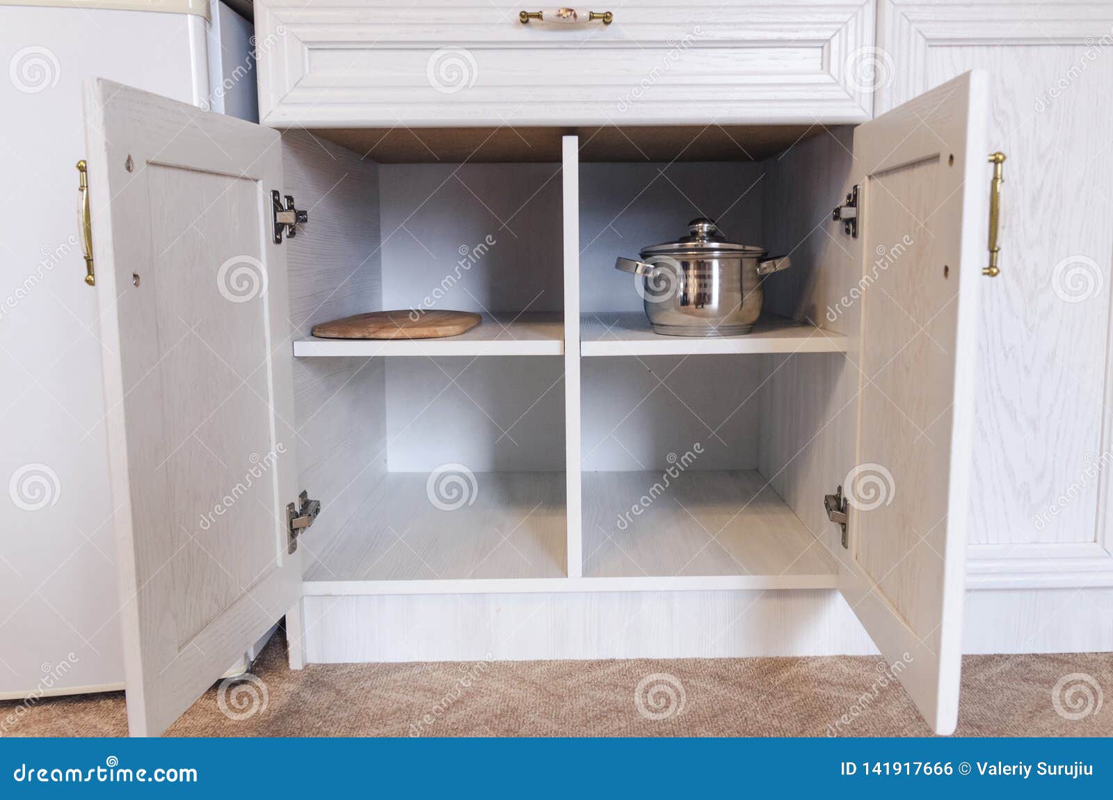 Kitchen Cabinet With Open Doors Stock Photo Image Of Corner