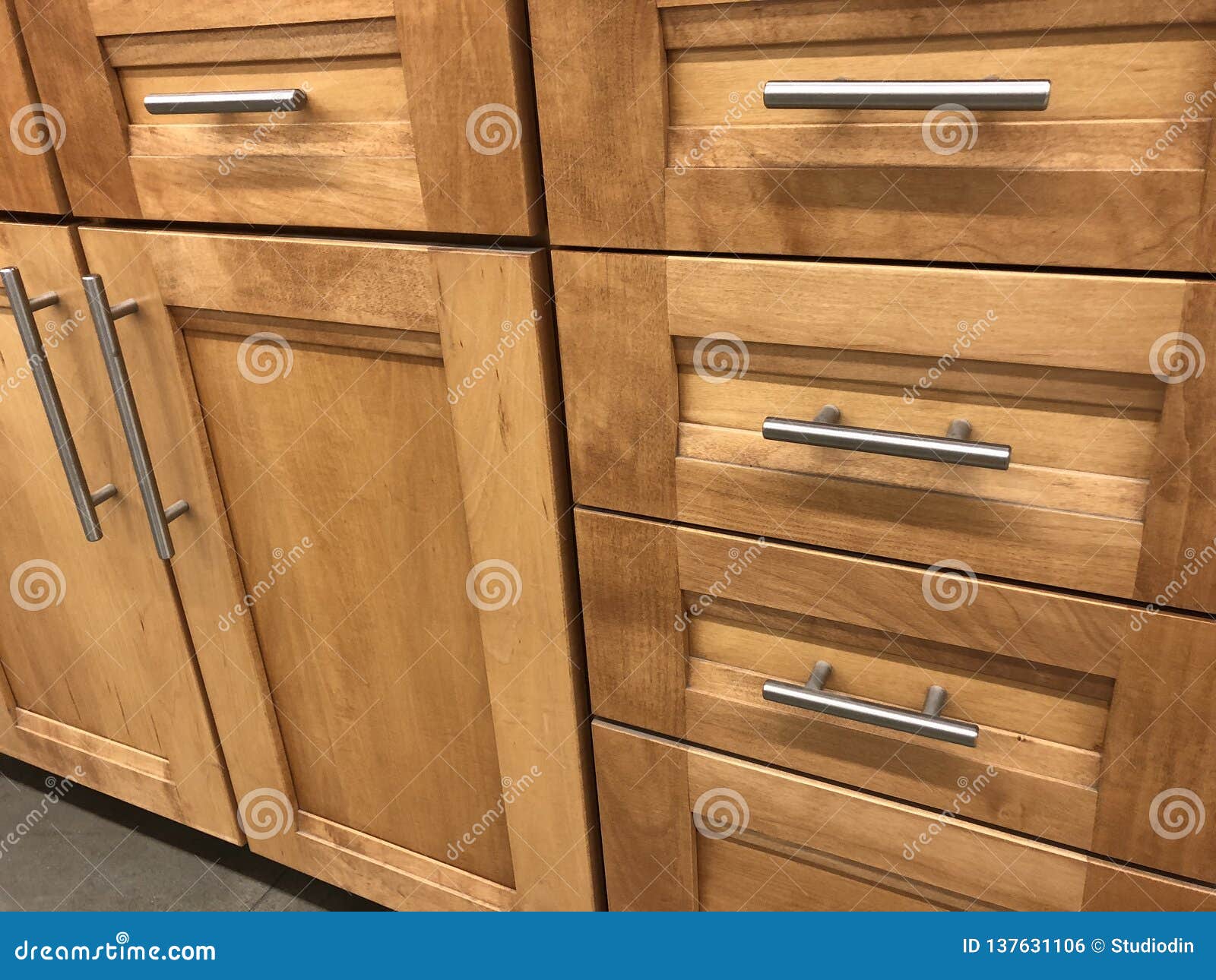 Kitchen Cabinets Made Of Natural Wood Maple With Chrome Handles