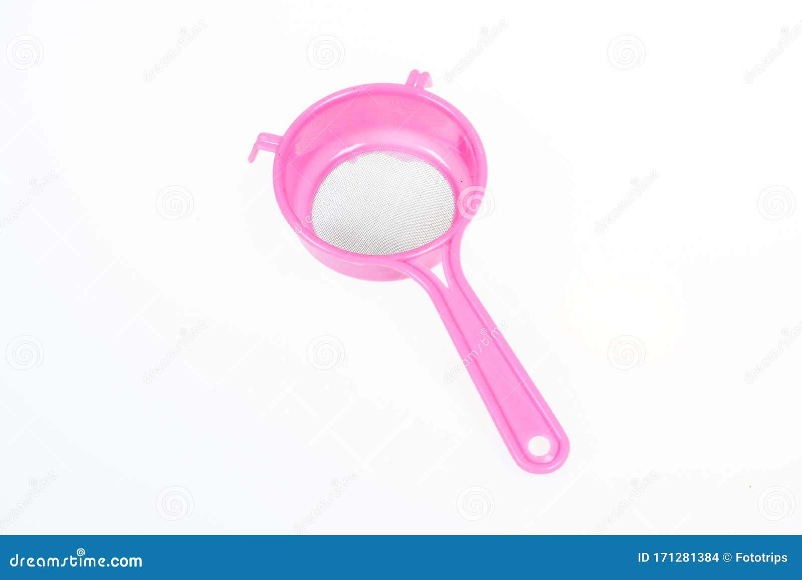 Kitchen Colander Tool.plastic Colander Isolated on White Background. Pink Colander Stock Photo