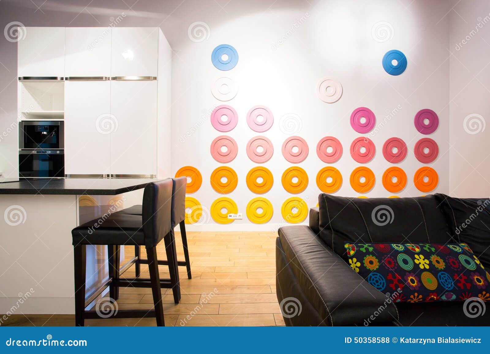 Kitchen Connected with Living Room Stock Photo Image of island, light