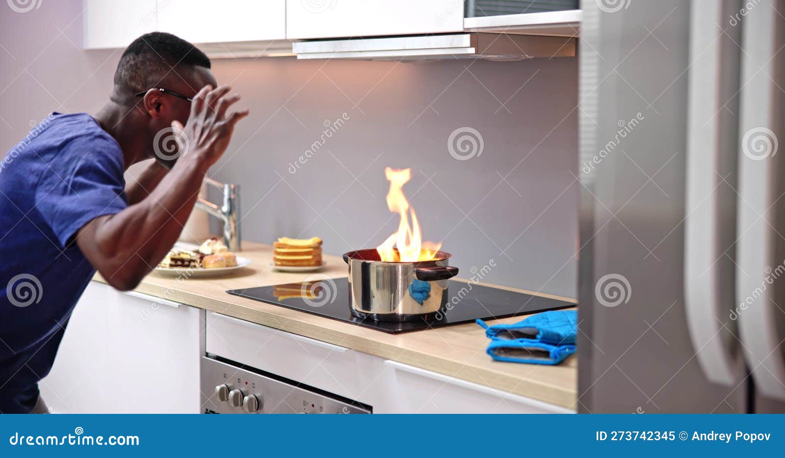 Kitchen Cooking Mistake and Fire Disaster Stock Image Image of