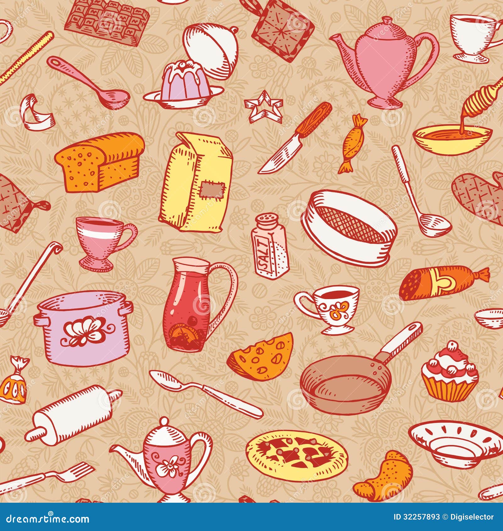 Kitchen And Cooking Seamless Pattern Stock Vector 