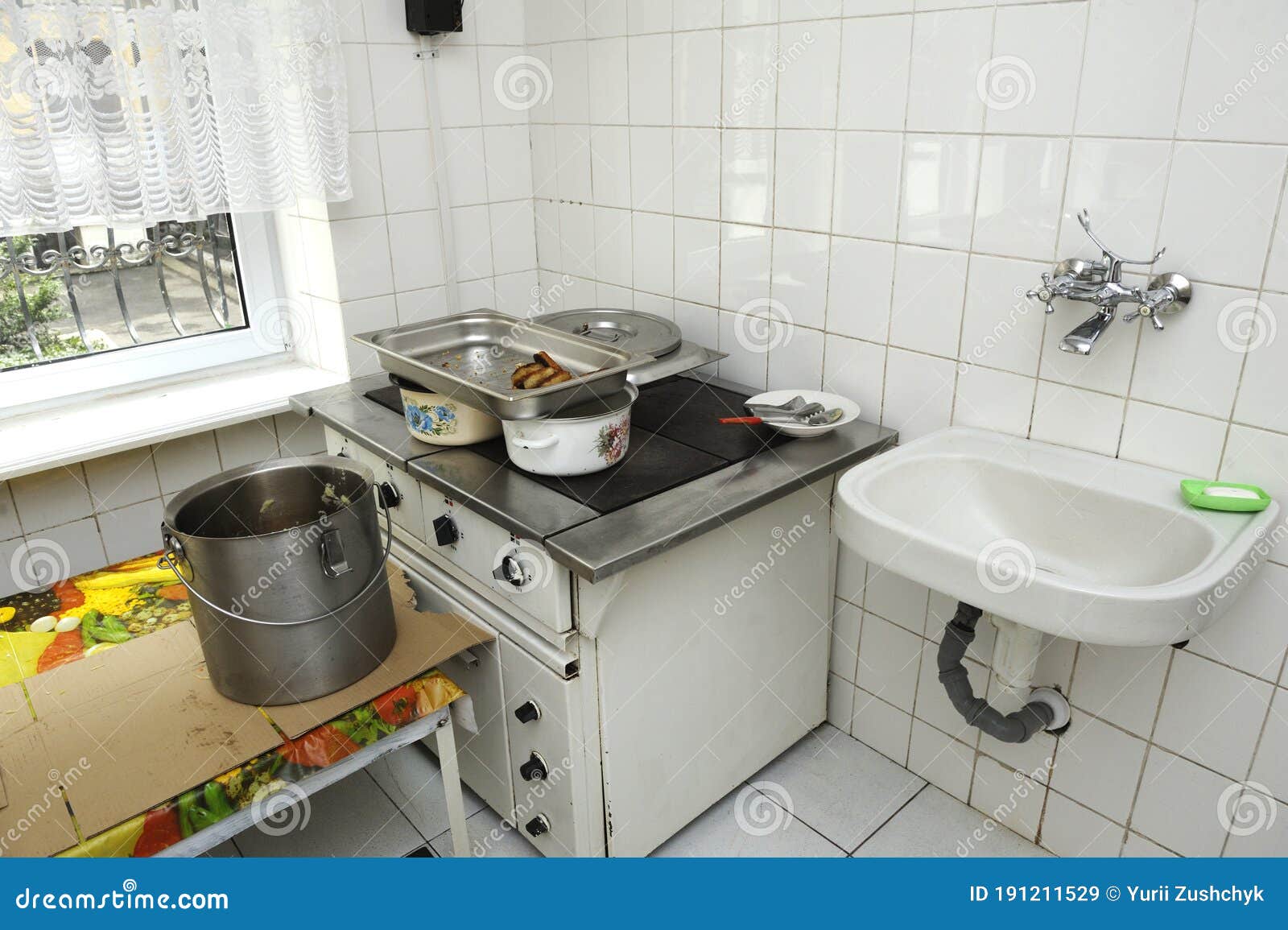 Cooking Utensils Set on the Electric Stove and Kitchen Desk Stock Image Image of tableware