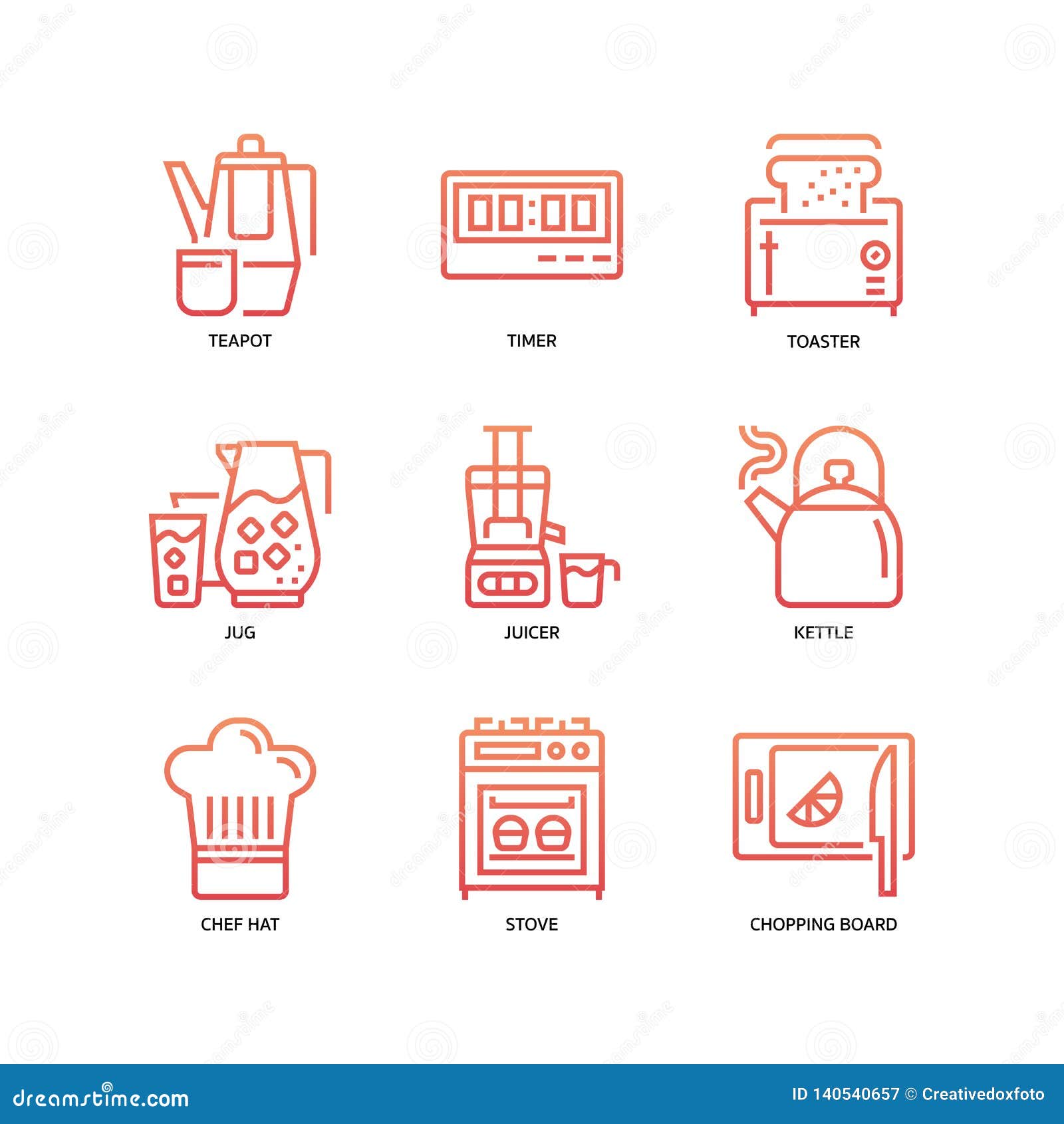 Kitchen and cookware icons stock vector. Illustration of bowl 140540657