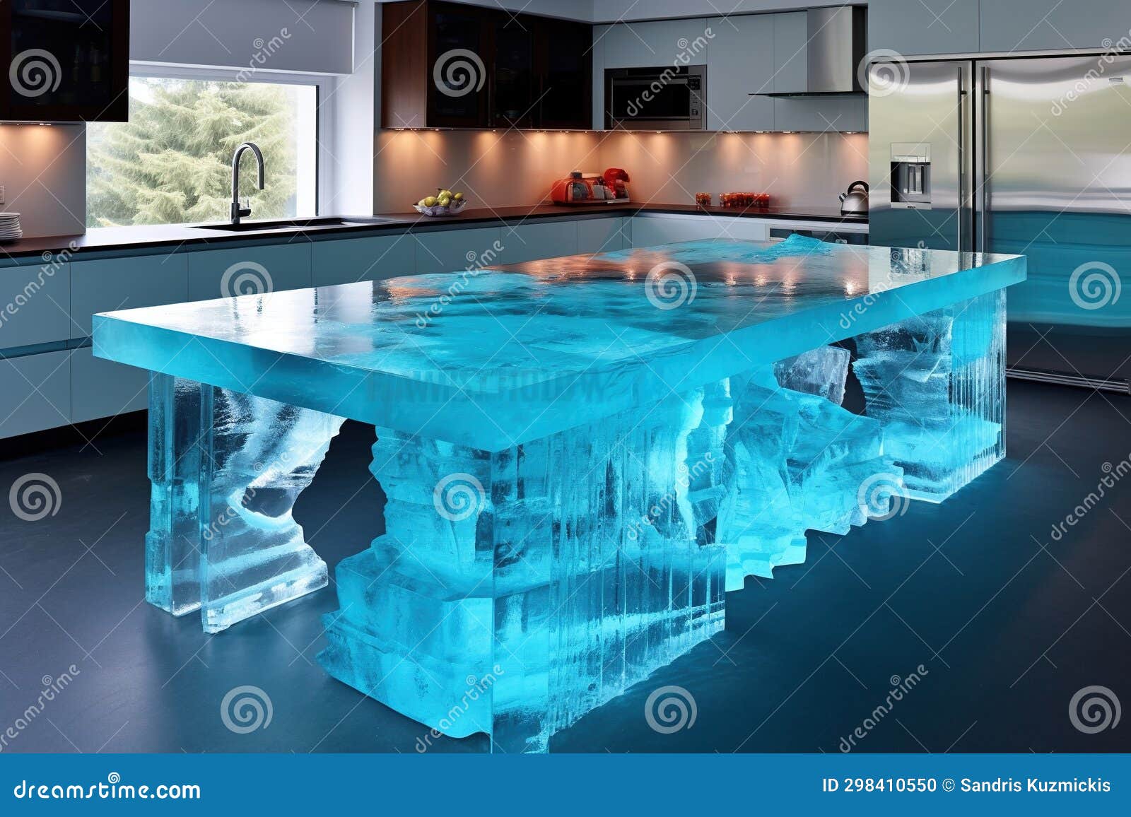 Kitchen Countertops Made of Ice. Generative AI Stock Illustration