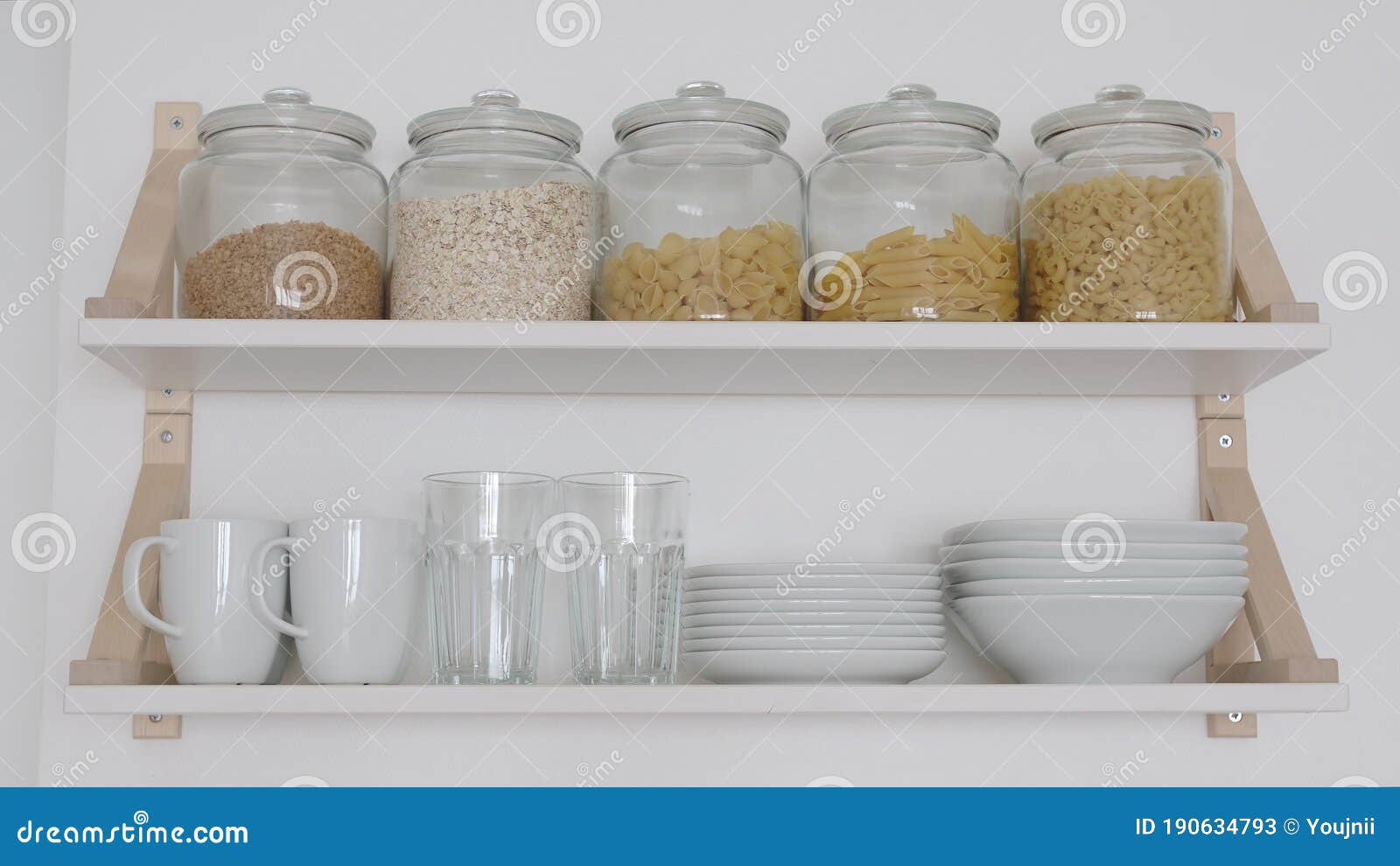 Kitchen Cupboard Shelves with Crockery Stock Image Image of dishware