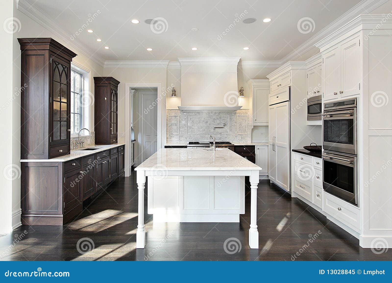 Kitchen With Dark And Light Cabinetry Stock Image Image Of