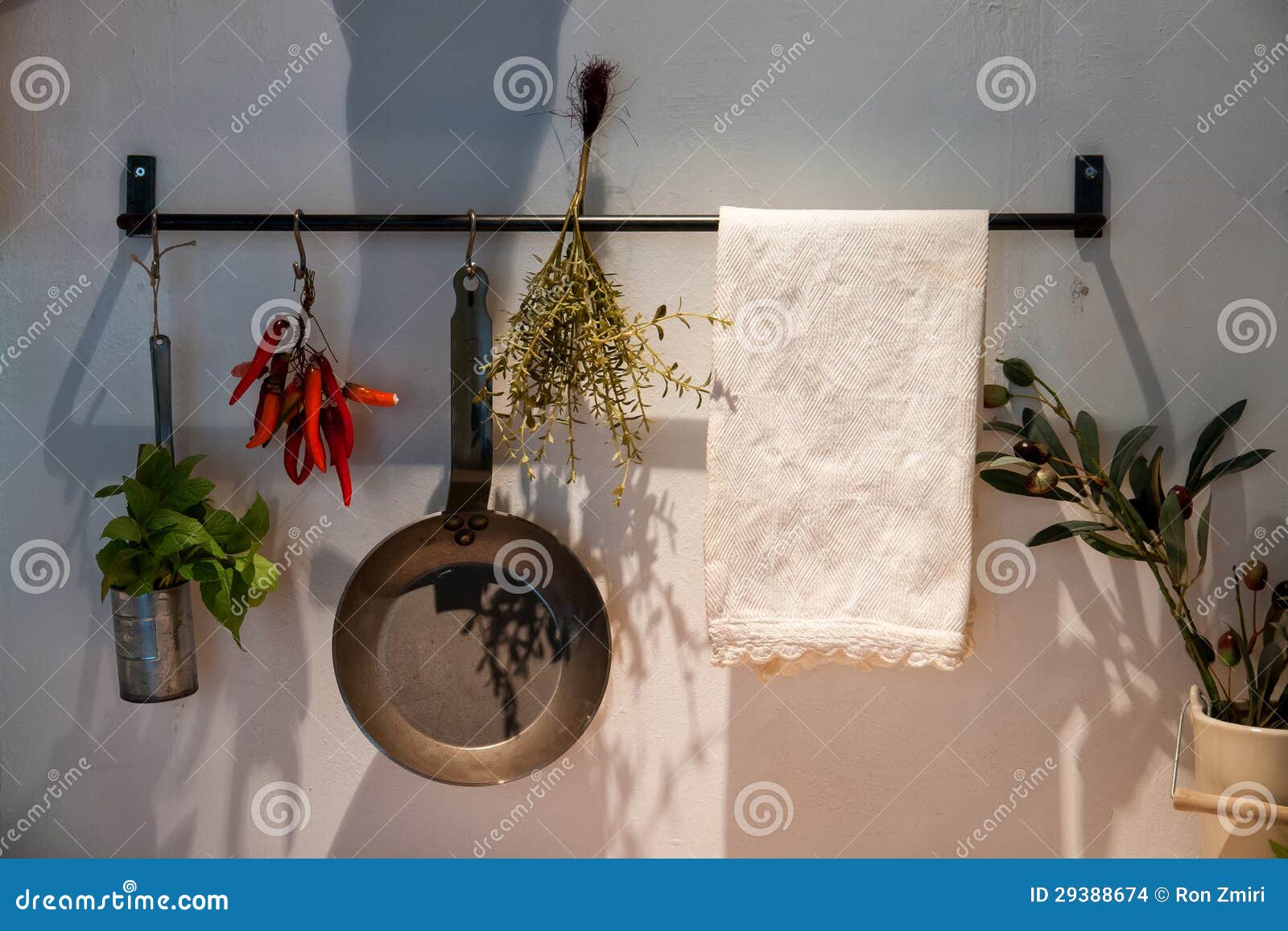 Kitchen Decoration with Hanging Pots and Pans Stock Photo Image of