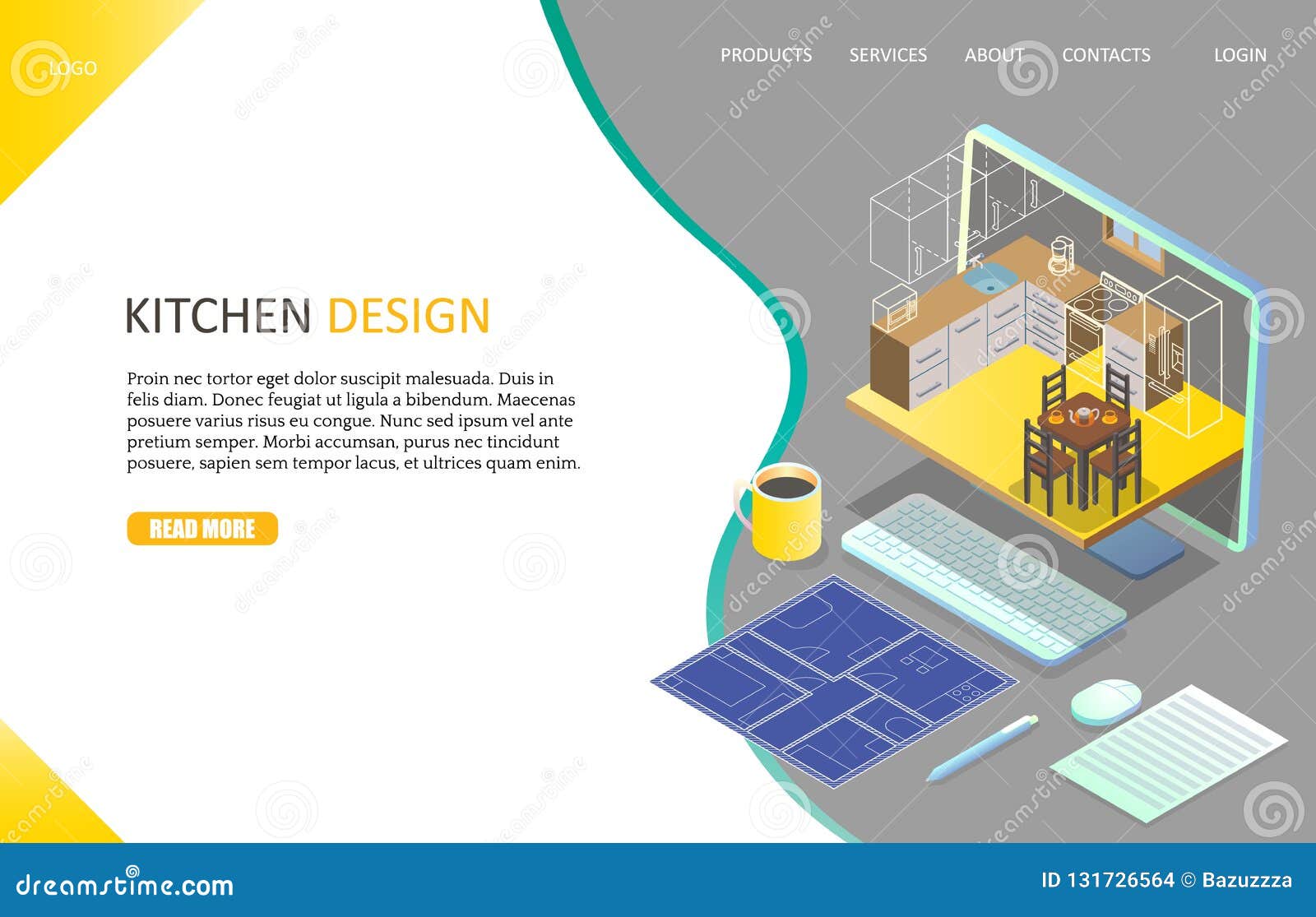 Kitchen Design Landing Page Website Vector Template Stock Vector