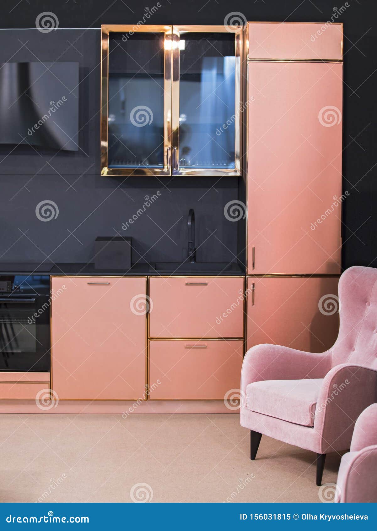 Kitchen Design , Set of Rose Gold Color Furniture, Brass Finish ...
