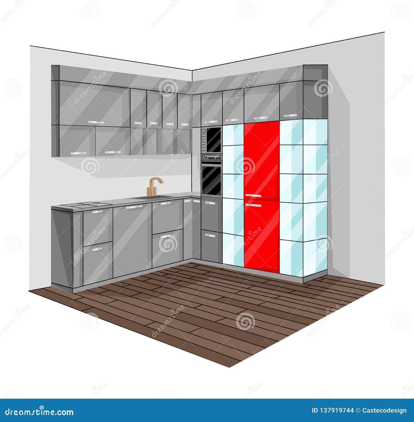Kitchen Design Vector Flat Style Interior Backgrounds Red And