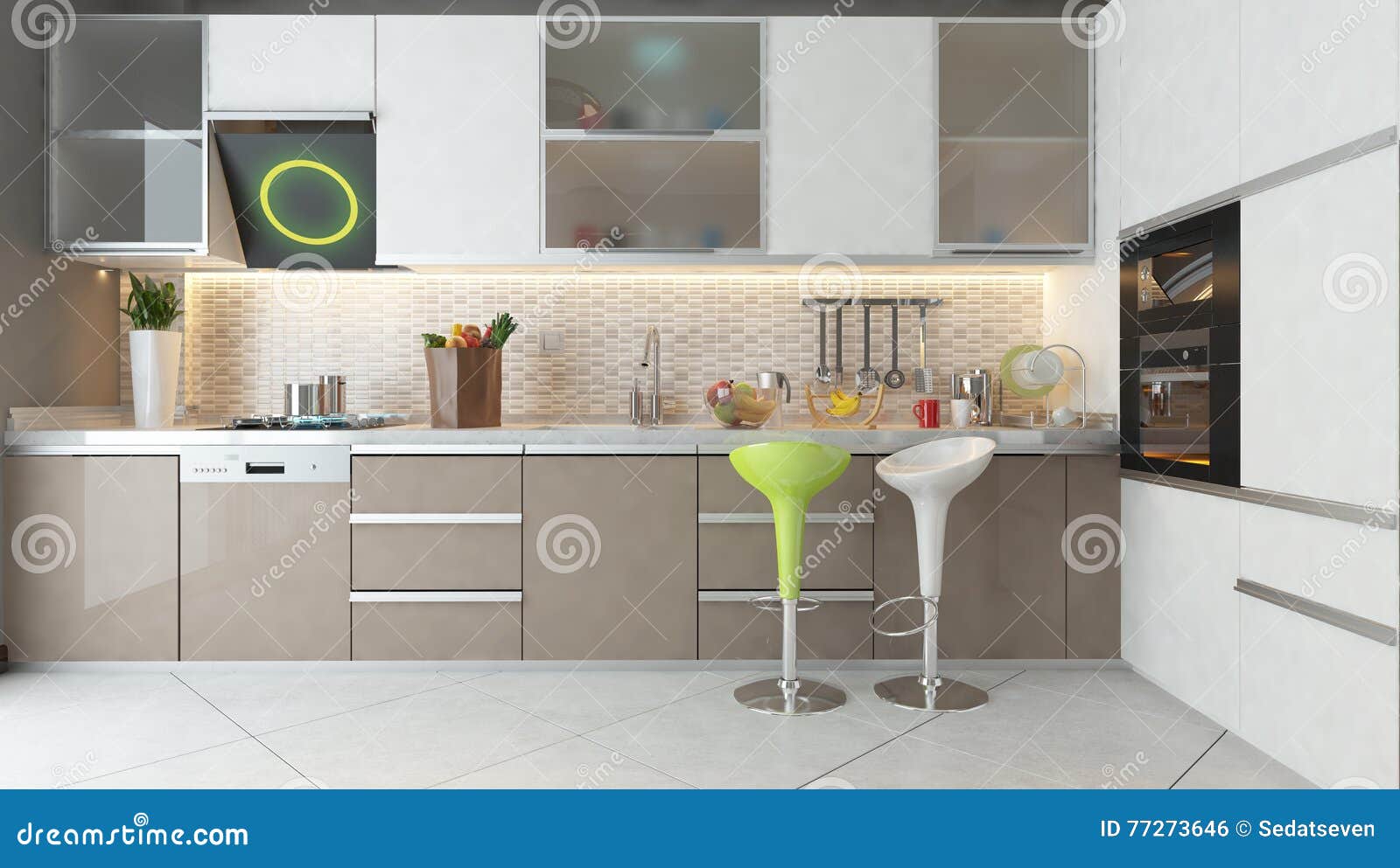 Kitchen Design with White and Cappuccino Color Wooden Furniture ...