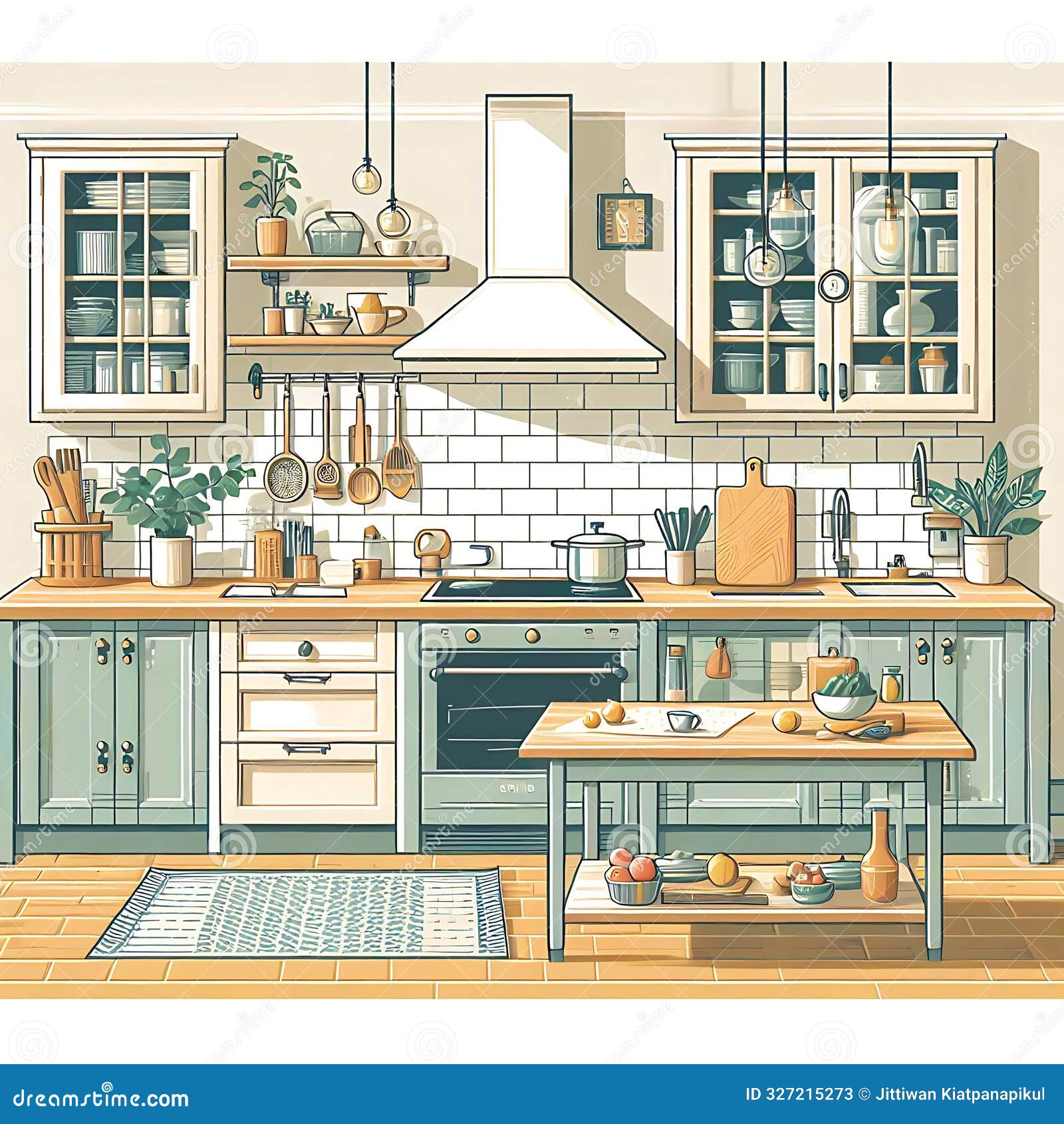 Kitchen in Drawing Style, Interior Room Design Concept Stock Illustration -  Illustration of sink, accessories: 327215273, image size:1600x1690