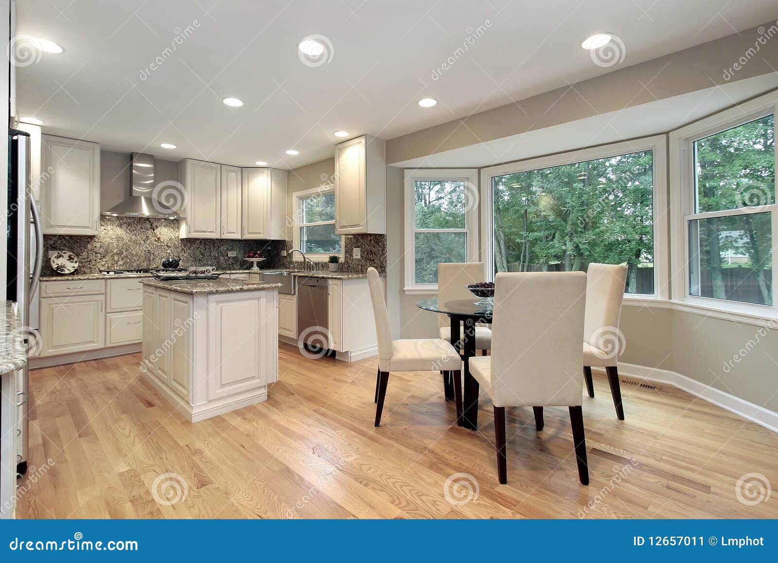 Kitchen with eating area stock image. Image of island 12657011