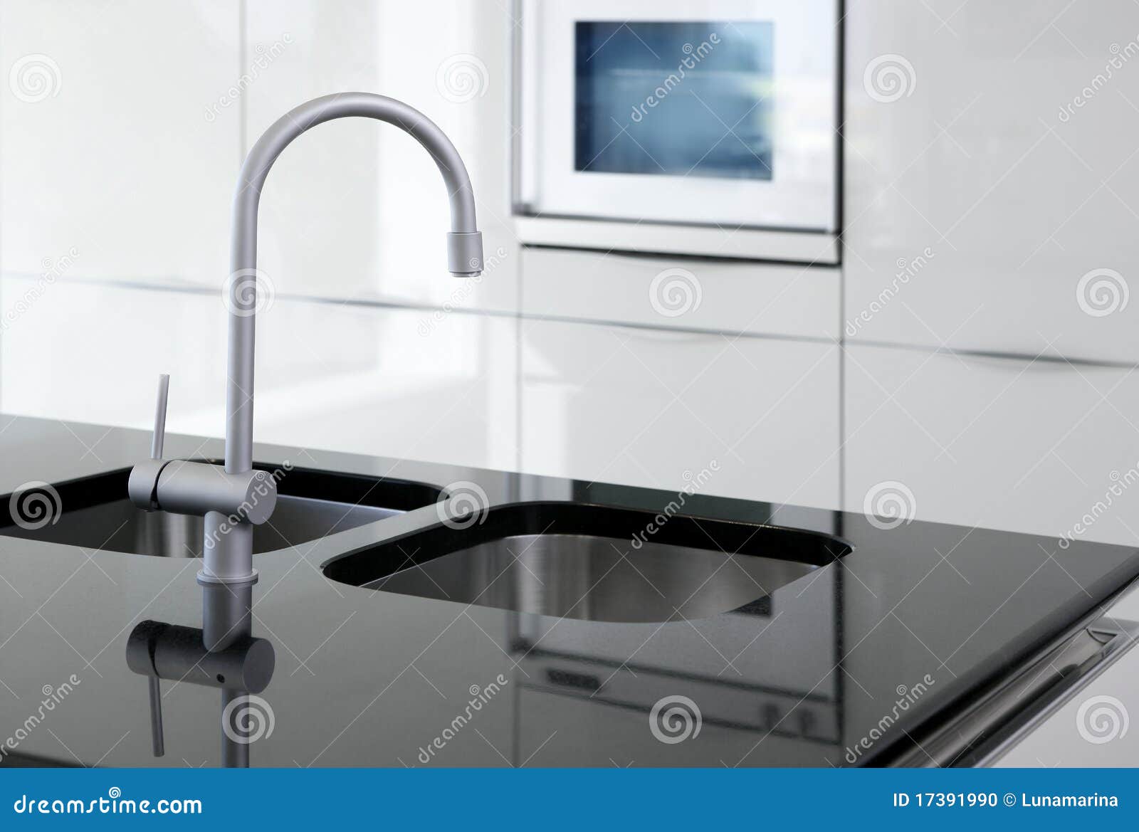 Kitchen Faucet and Oven Modern Black and White Stock Photo - Image of ...