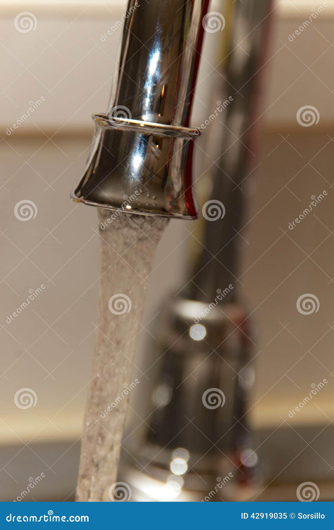 Kitchen Faucet with Running Water Stock Image Image of metal, flared 42919035
