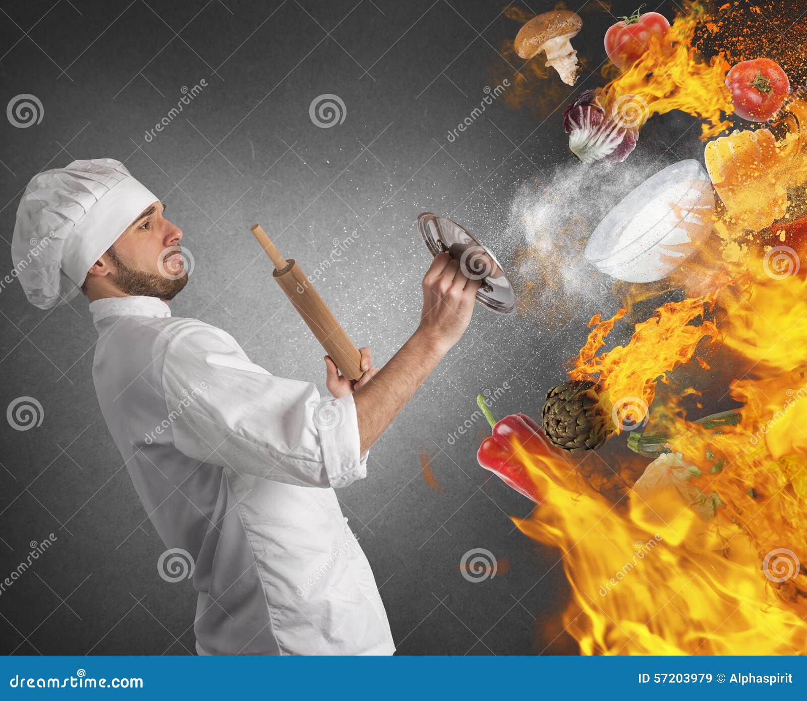 Kitchen in flames stock image. Image of meal, culinary 57203979