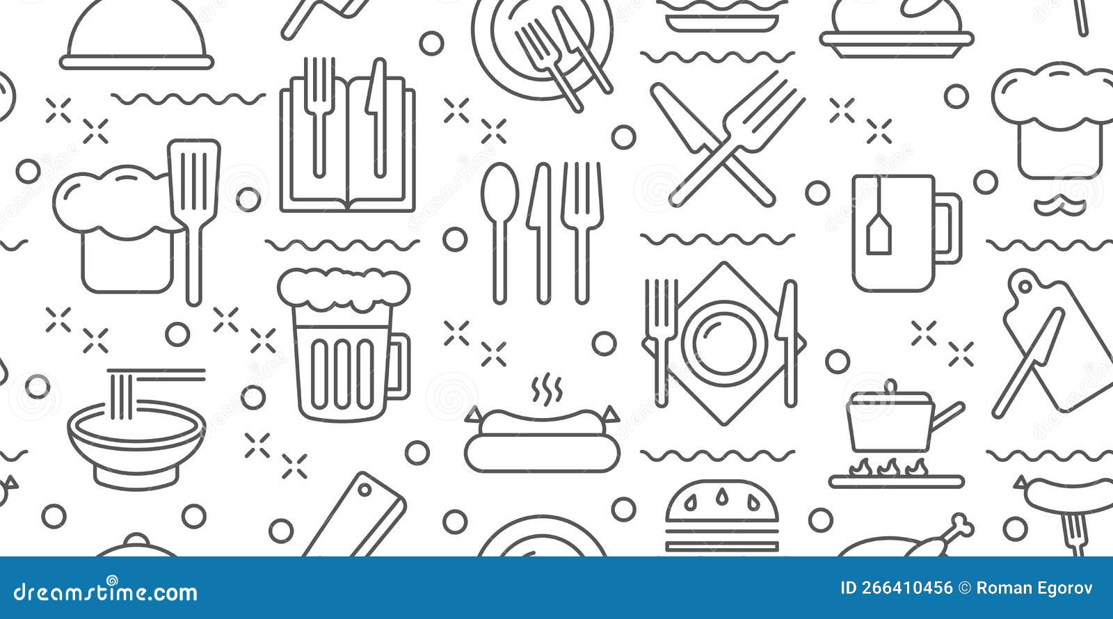 kitchen food pattern. cook icons. restaurant s. chef cap. cafe utensils. fork and knife. cutlery serving. dining
