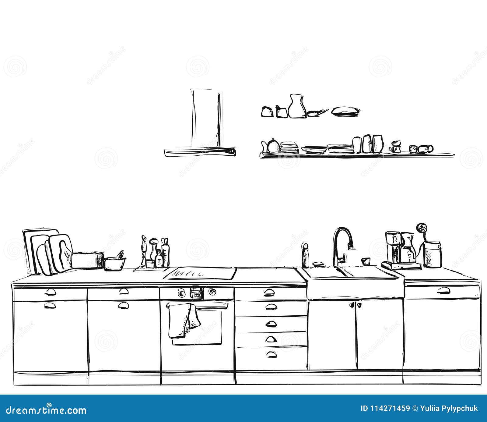 Kitchen cupboard furniture sketch Royalty Free Vector Image