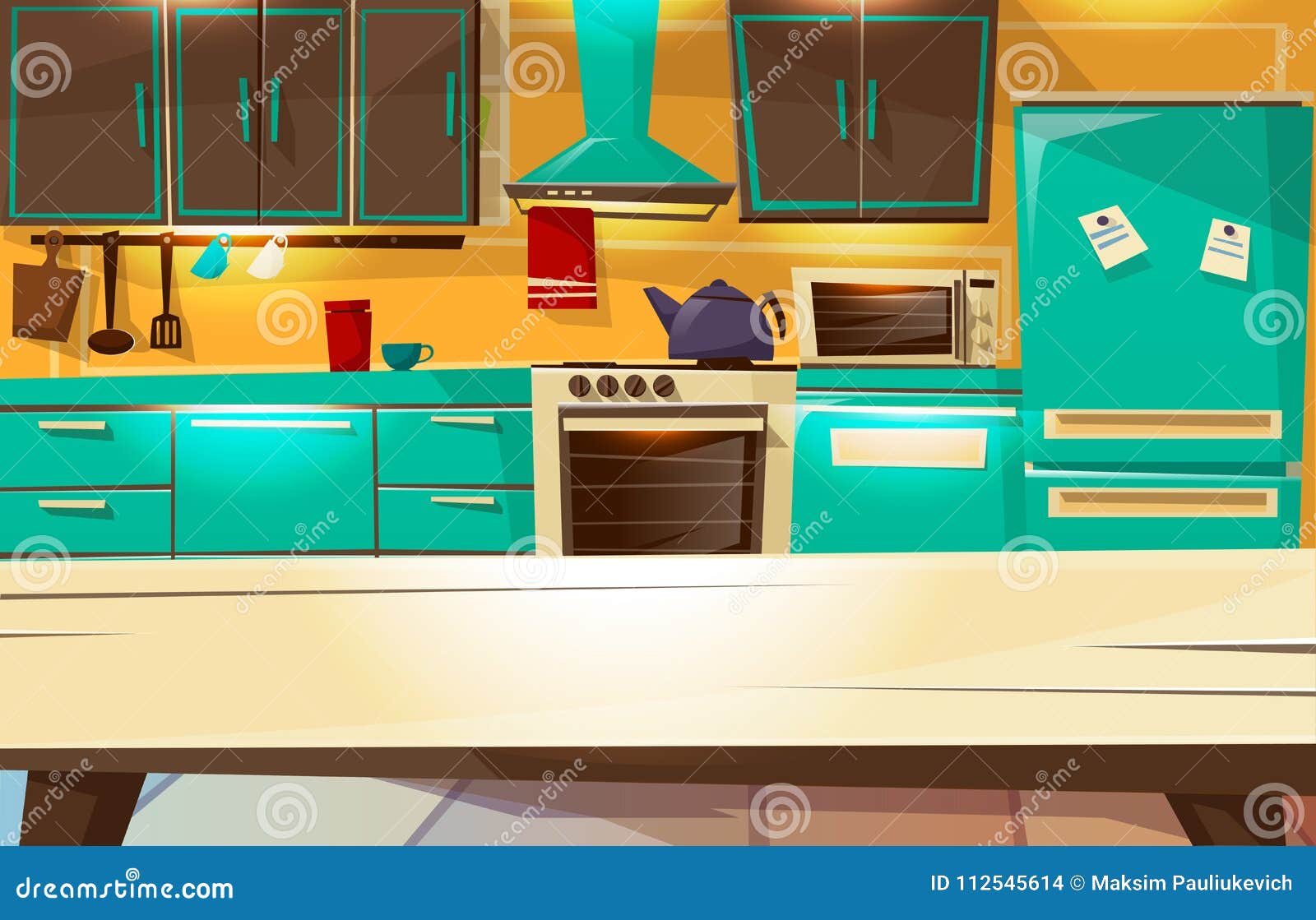 Kitchen Interior Background Vector Cartoon Illustration Of Modern