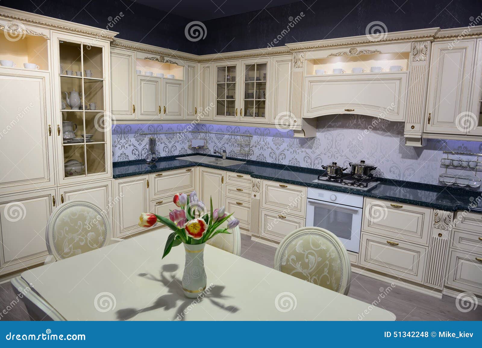 Kitchen Interior with Flowers Stock Photo Image of kitchen, white