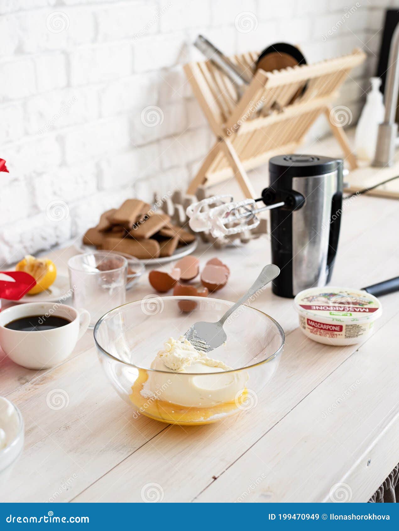 Kitchen Interior with Gift Boxes, Eggs and Cooking Unensils Stock Image