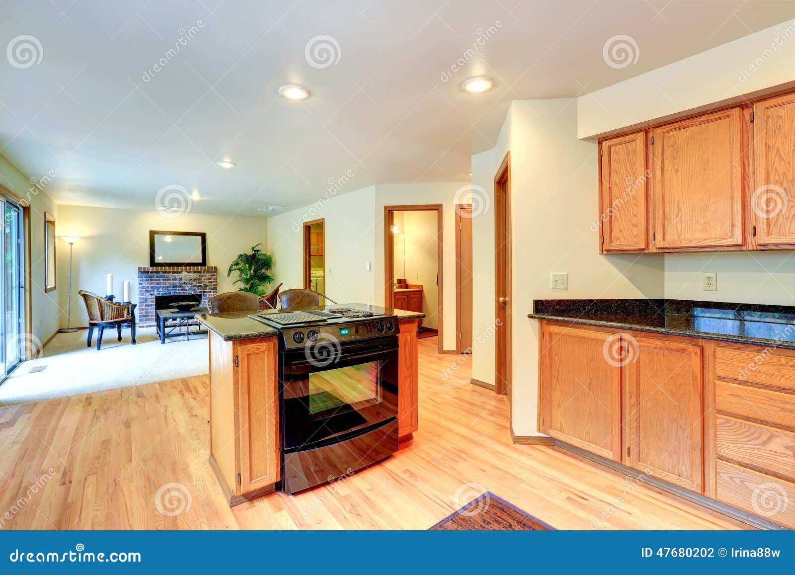 Kitchen Interior with Island and Builtin Stove Stock Photo Image of granite, design 47680202