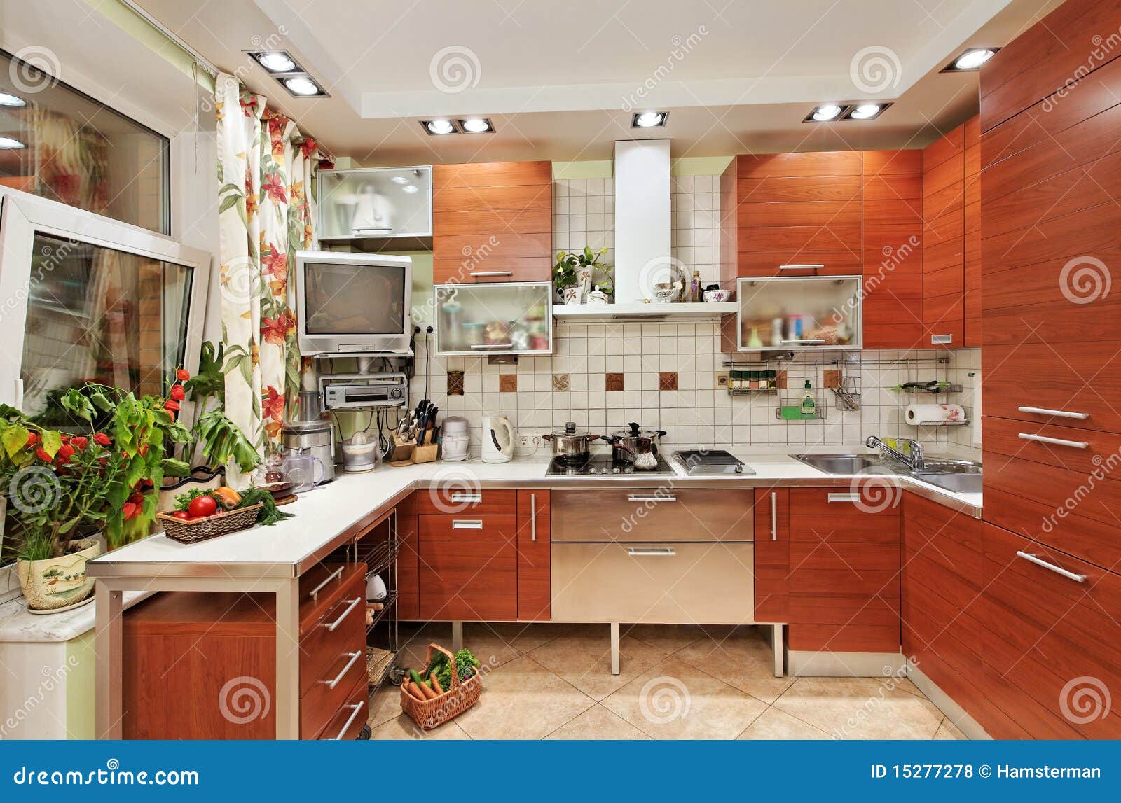 Kitchen Interior with Wooden Furniture Stock Photo Image of fusion, decor 15277278