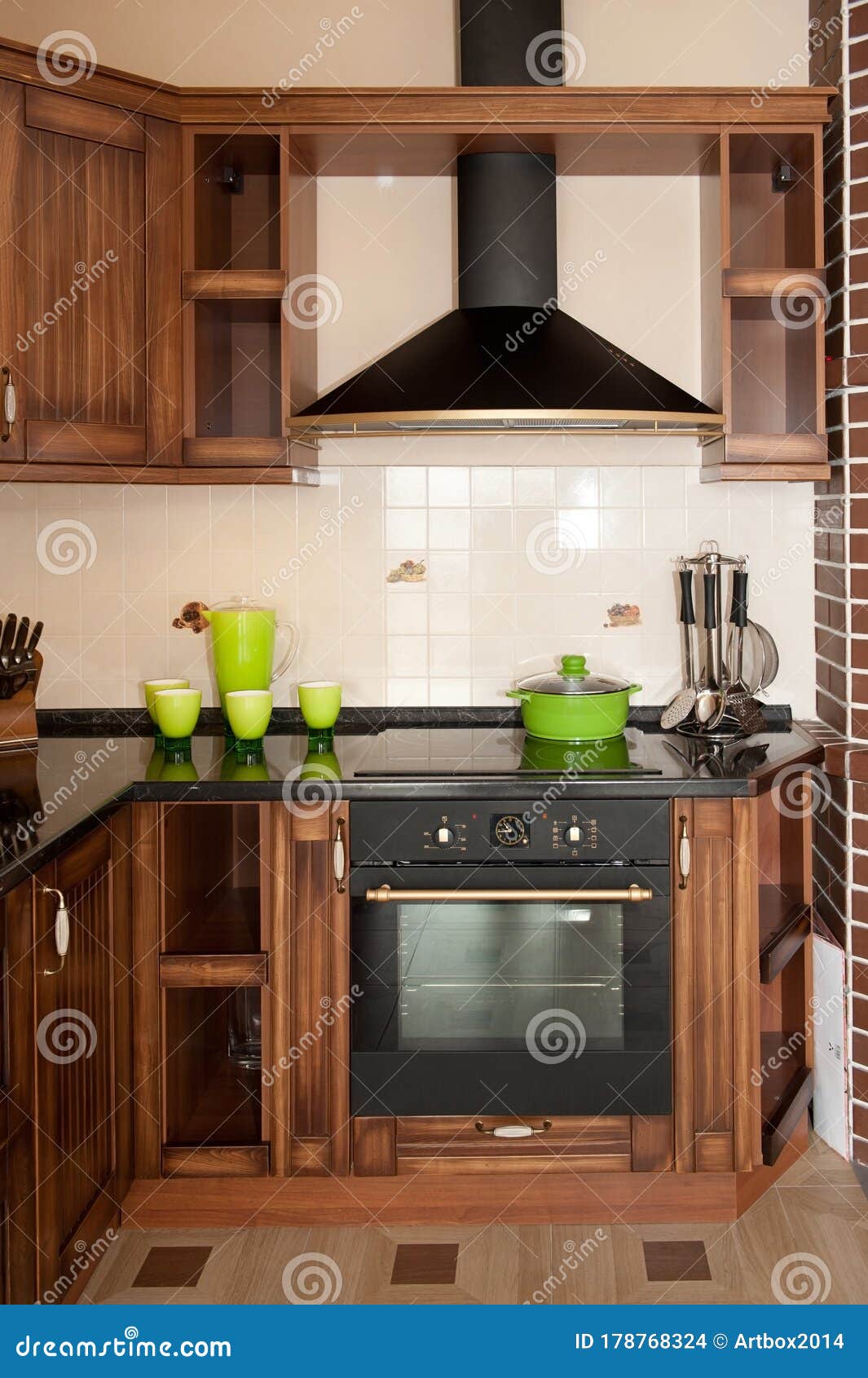 Kitchen Interior. Kitchen Set Made of Wood. Stock Photo Image of