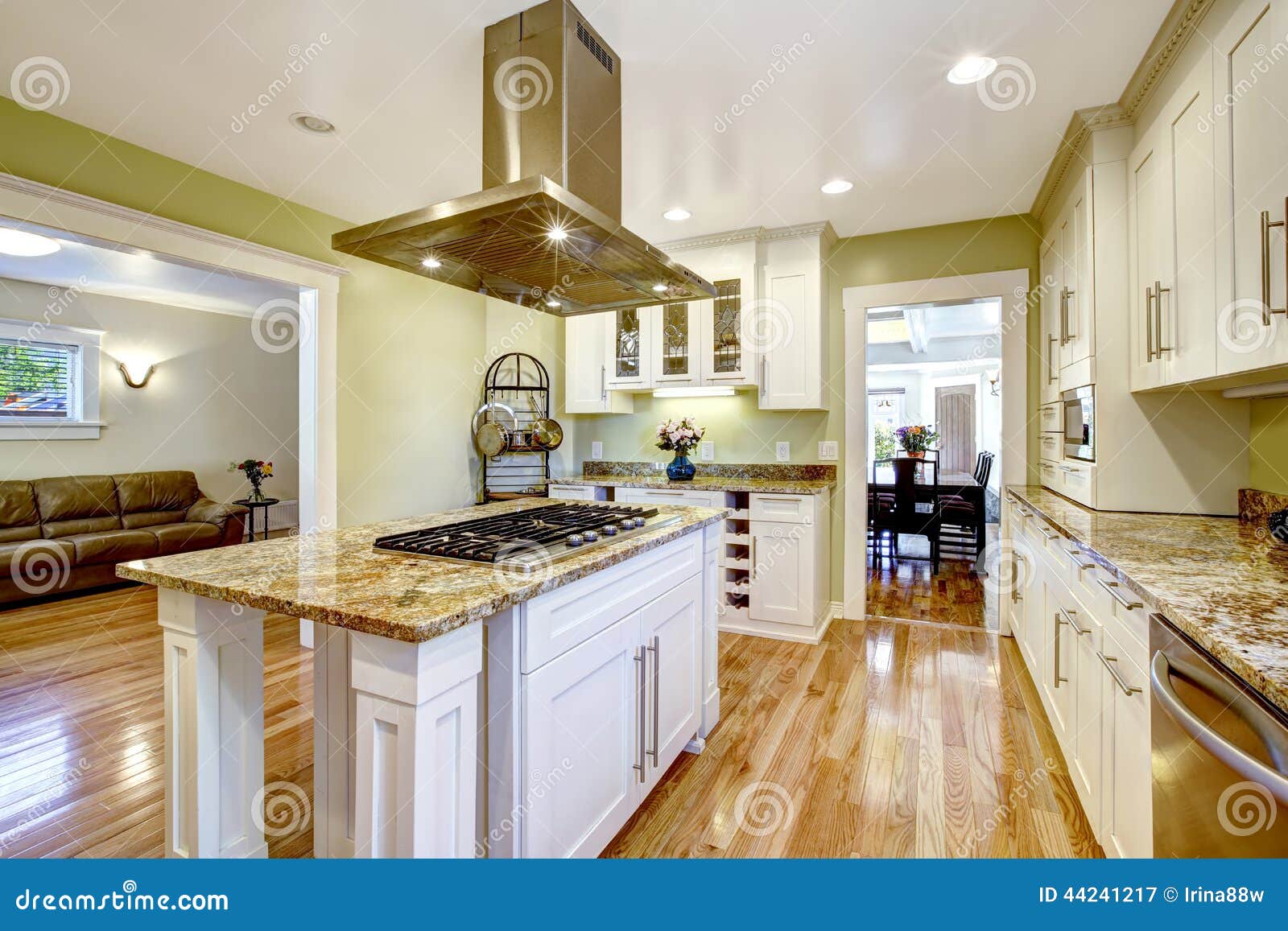 Kitchen Island With Built In Stove Granite Top And Hood Stock